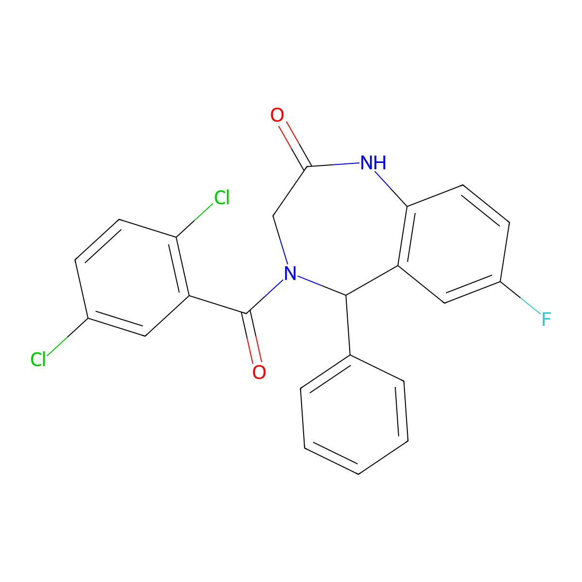 4-(2,5-dichlorobenzoyl)-7-fluoro-5-phenyl-4,5-dihydro-1H-benzo[e][1,4]diazepin-2(3H)-one molecular structure, CAS 533888-30-1