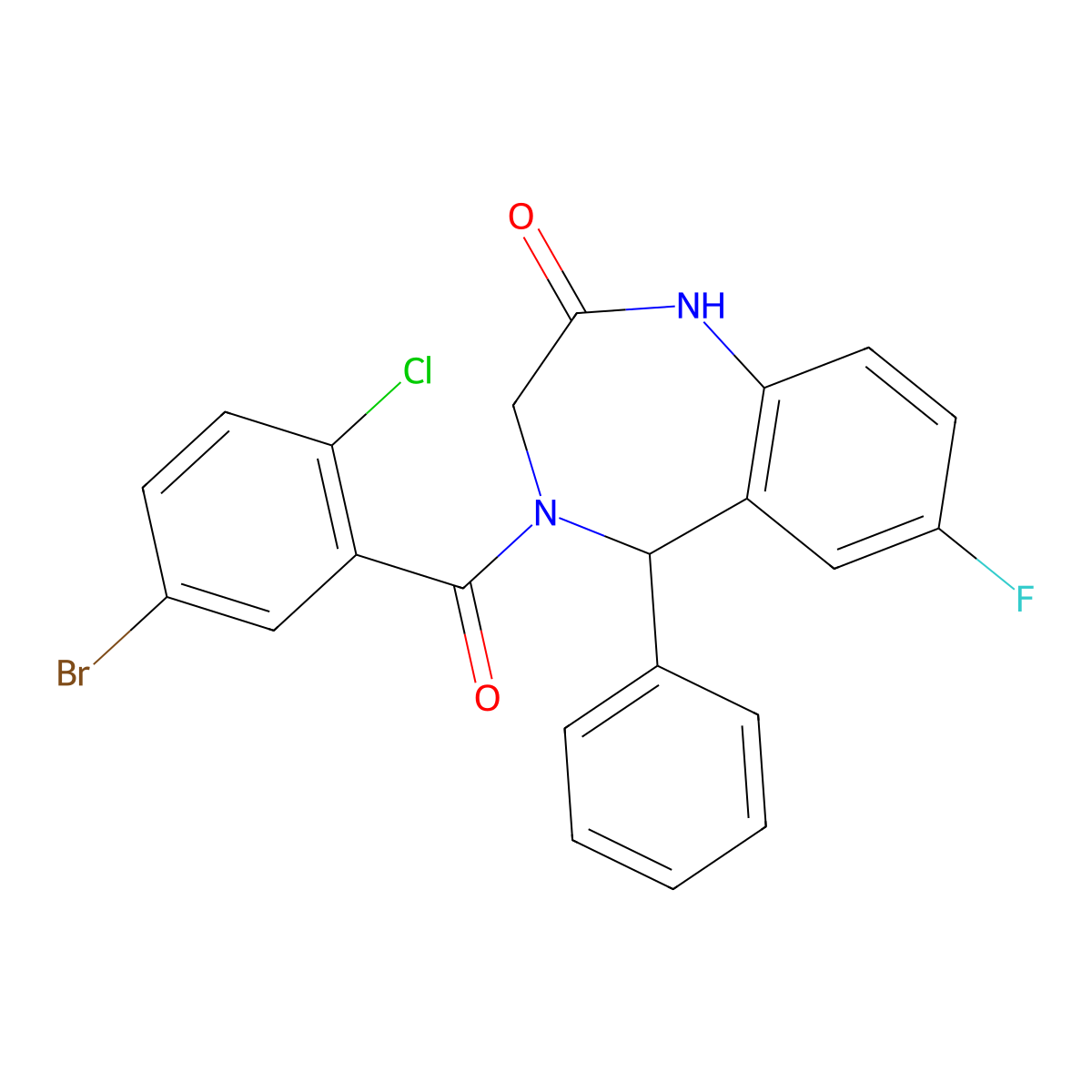 4-(5-bromo-2-chlorobenzoyl)-7-fluoro-5-phenyl-4,5-dihydro-1H-benzo[e][1,4]diazepin-2(3H)-one molecular structure, CAS 533888-39-0