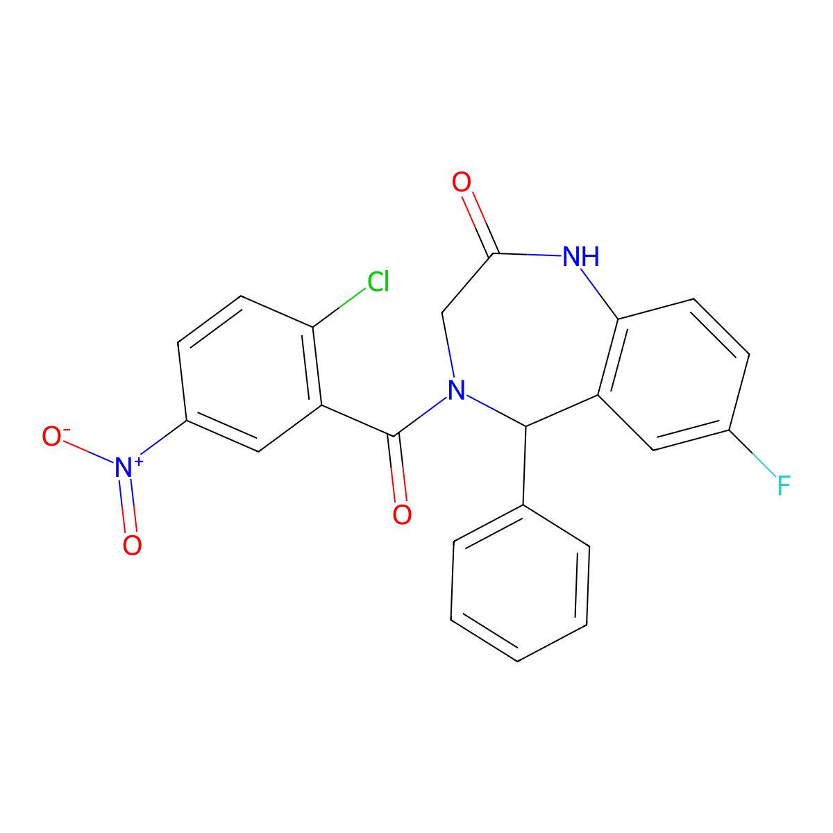 4-(2-chloro-5-nitrobenzoyl)-7-fluoro-5-phenyl-3,5-dihydro-1H-1,4-benzodiazepin-2-one molecular structure, CAS 533888-42-5