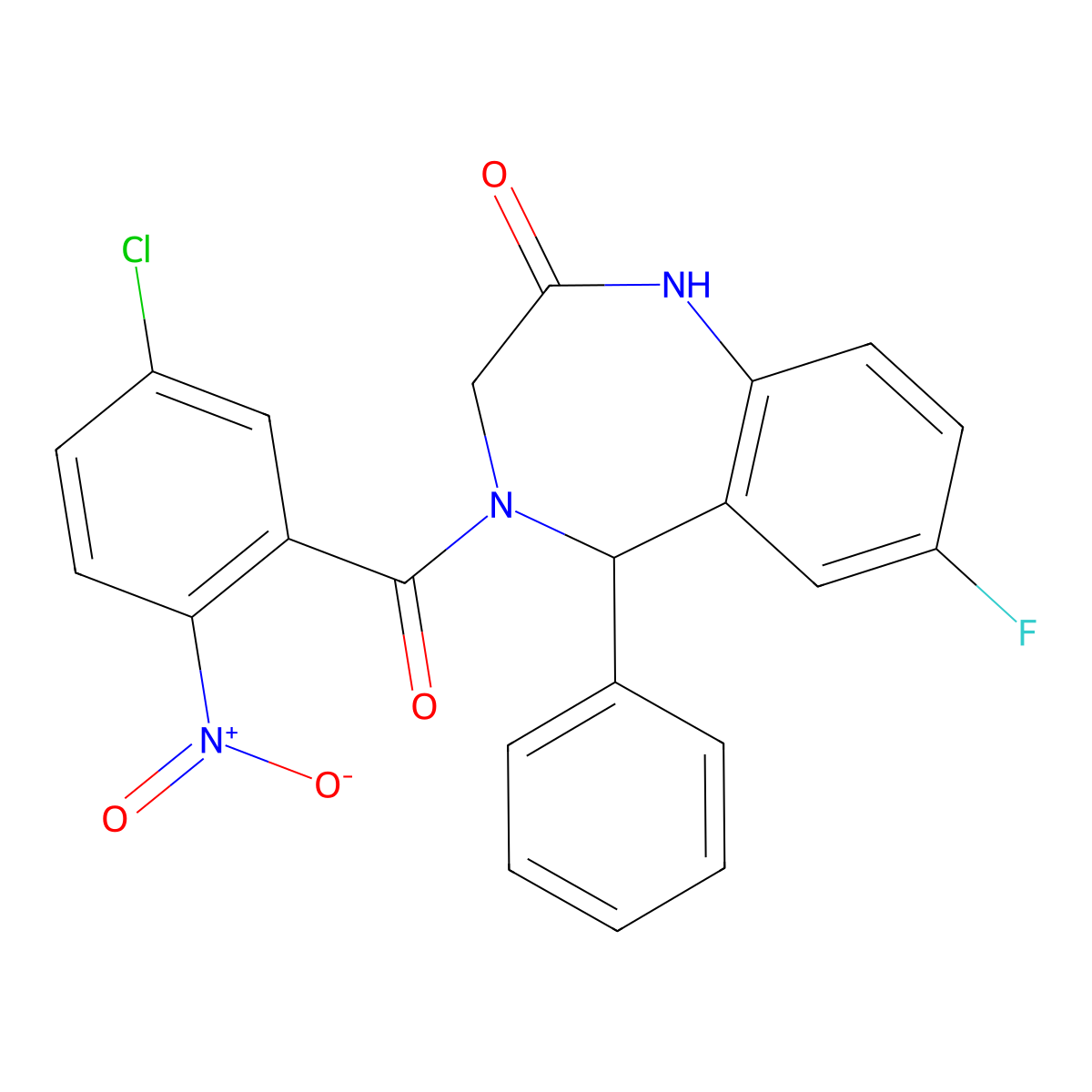 4-(5-chloro-2-nitrobenzoyl)-7-fluoro-5-phenyl-3,5-dihydro-1H-1,4-benzodiazepin-2-one molecular structure, CAS 533888-45-8