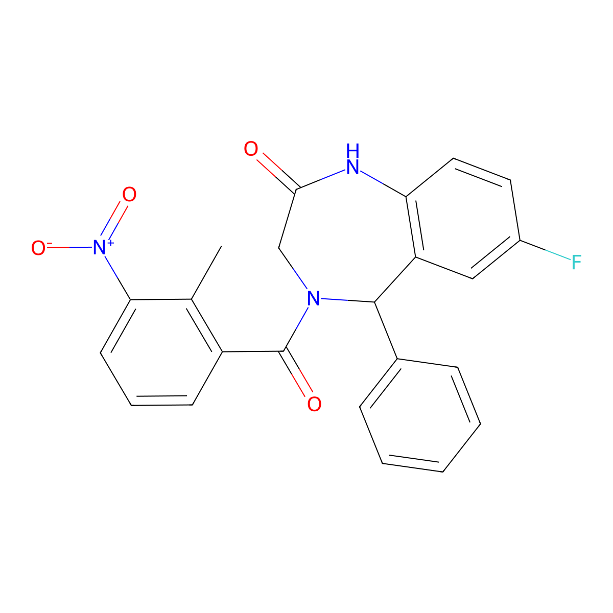 7-fluoro-4-(2-methyl-3-nitrobenzoyl)-5-phenyl-3,5-dihydro-1H-1,4-benzodiazepin-2-one molecular structure, CAS 533888-56-1