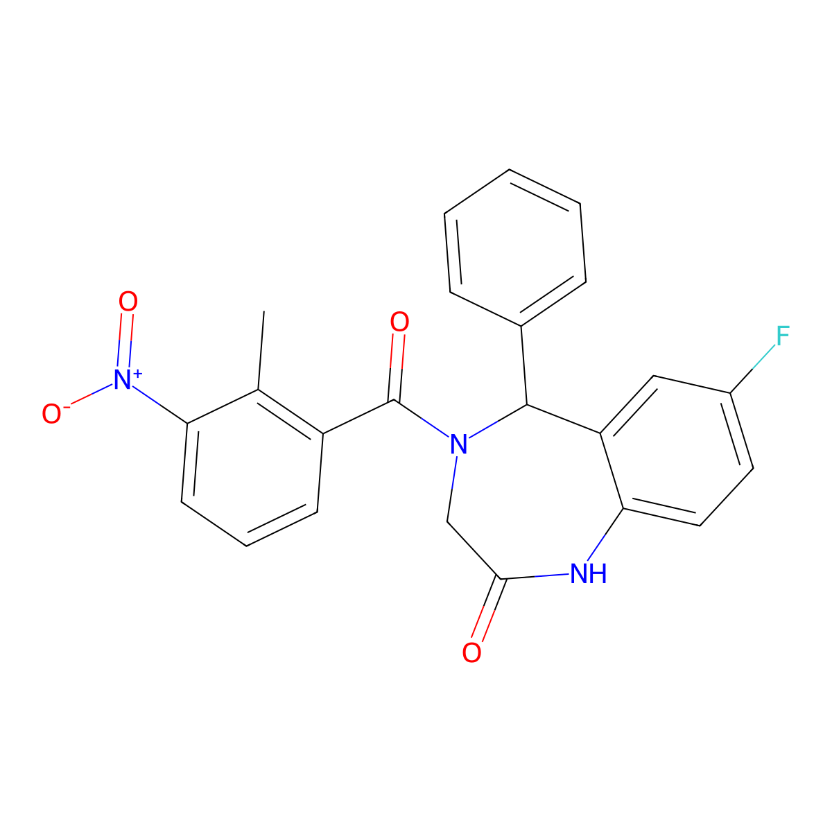 7-fluoro-4-(2-methyl-3-nitrobenzoyl)-5-phenyl-3,5-dihydro-1H-1,4-benzodiazepin-2-one molecular structure, CAS 533888-56-1
