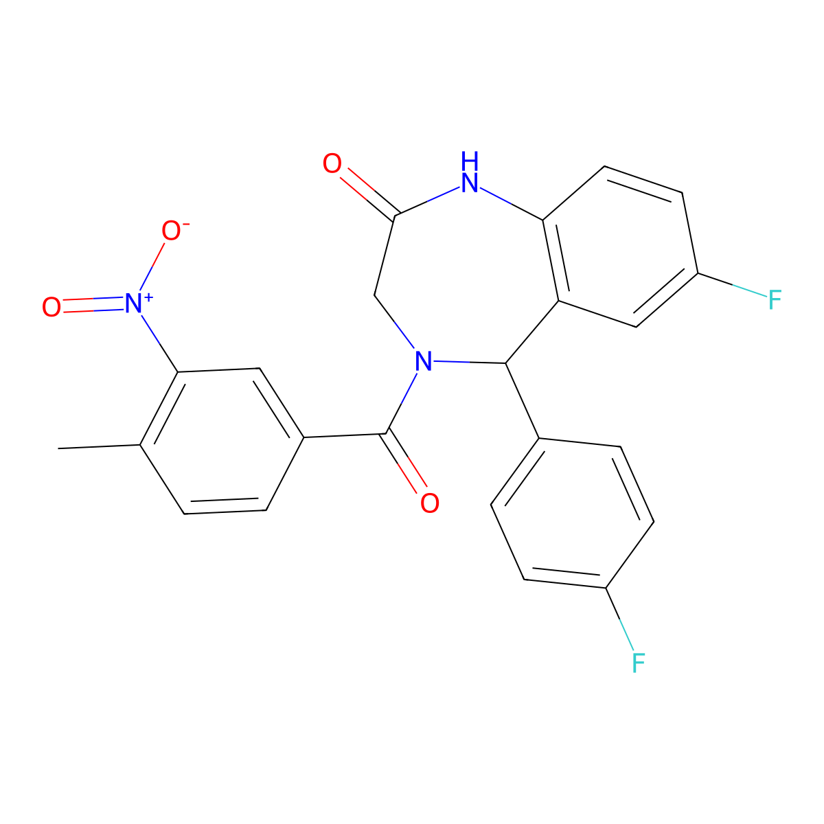 7-fluoro-5-(4-fluorophenyl)-4-(4-methyl-3-nitrobenzoyl)-3,5-dihydro-1H-1,4-benzodiazepin-2-one molecular structure, CAS 533888-60-7