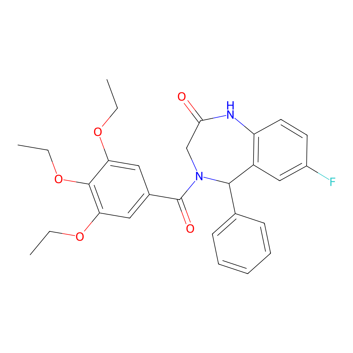 7-fluoro-5-phenyl-4-(3,4,5-triethoxybenzoyl)-3,5-dihydro-1H-1,4-benzodiazepin-2-one molecular structure, CAS 533889-88-2