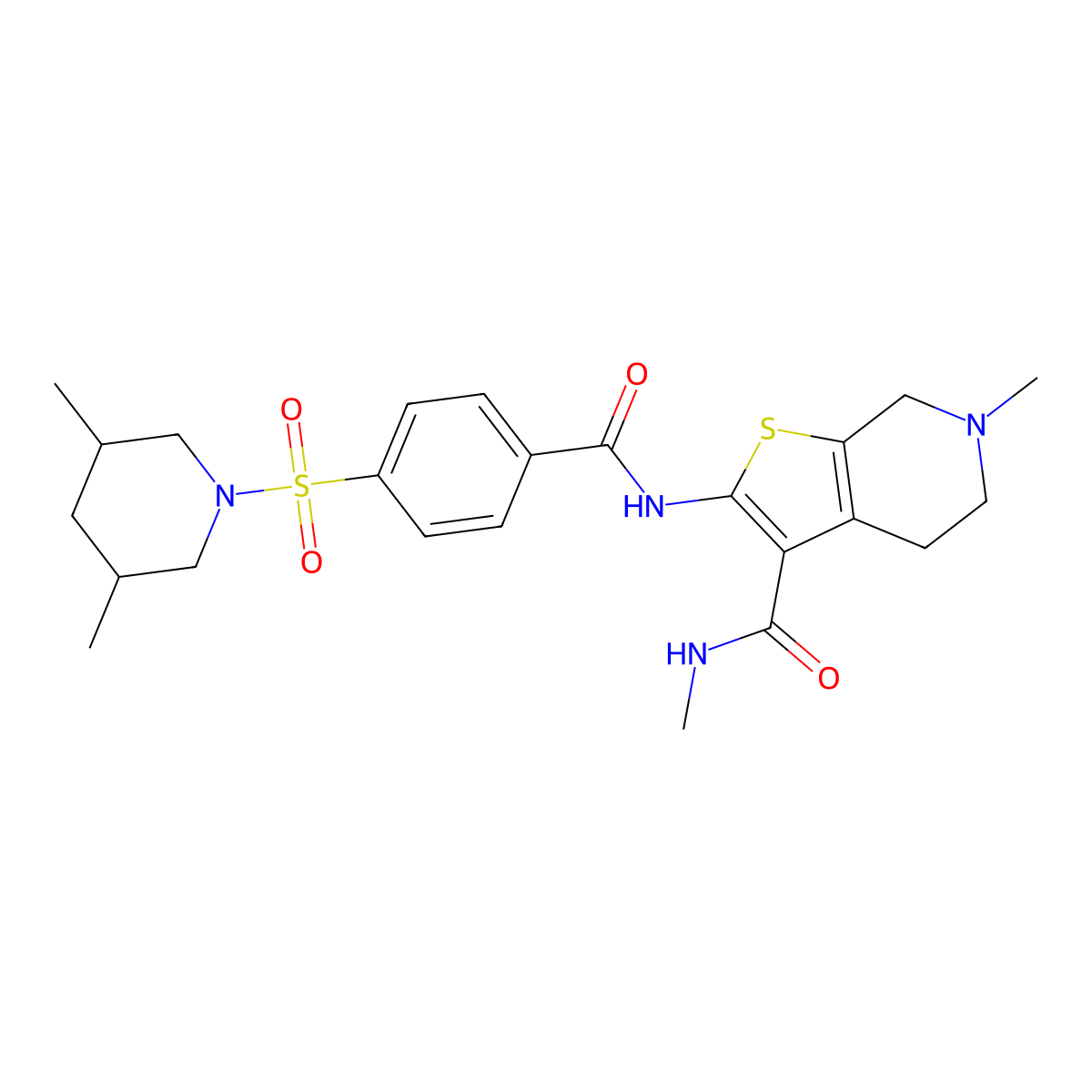 2-(4-((3,5-dimethylpiperidin-1-yl)sulfonyl)benzamido)-N,6-dimethyl-4,5,6,7-tetrahydrothieno[2,3-c]pyridine-3-carboxamide molecular structure, CAS 533890-55-0