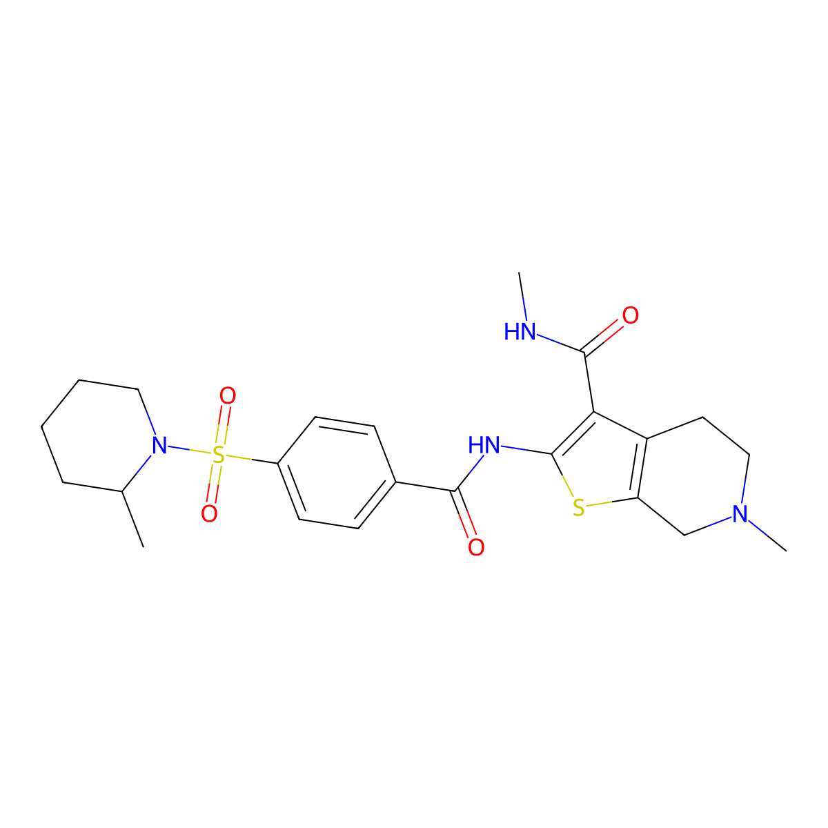 N,6-dimethyl-2-[[[4-[(2-methyl-1-piperidinyl)sulfonyl]phenyl]-oxomethyl]amino]-5,7-dihydro-4H-thieno[2,3-c]pyridine-3-carboxamide molecular structure, CAS 533891-07-5