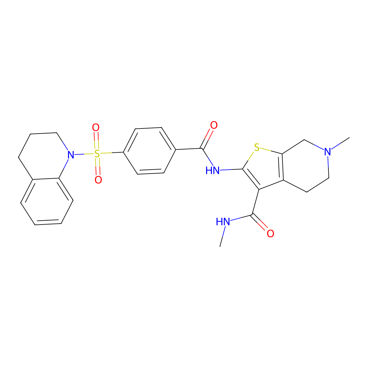 2-[[4-(3,4-dihydro-2H-quinolin-1-ylsulfonyl)benzoyl]amino]-N,6-dimethyl-5,7-dihydro-4H-thieno[2,3-c]pyridine-3-carboxamide molecular structure, CAS 533891-33-7