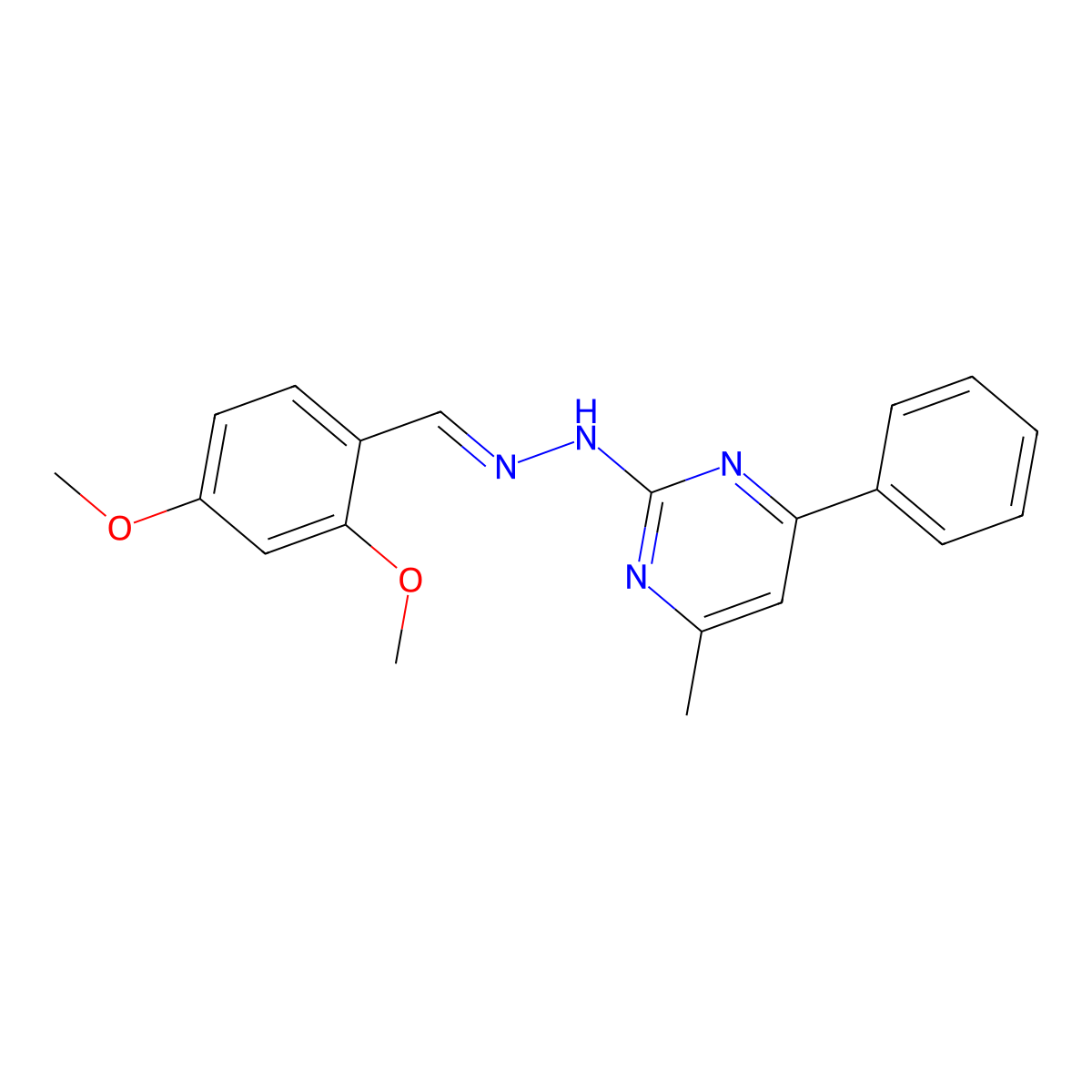 N-[(2,4-Dimethoxyphenyl)methylideneamino]-4-methyl-6-phenyl-pyrimidin-2-amine molecular structure, CAS 5339-31-1
