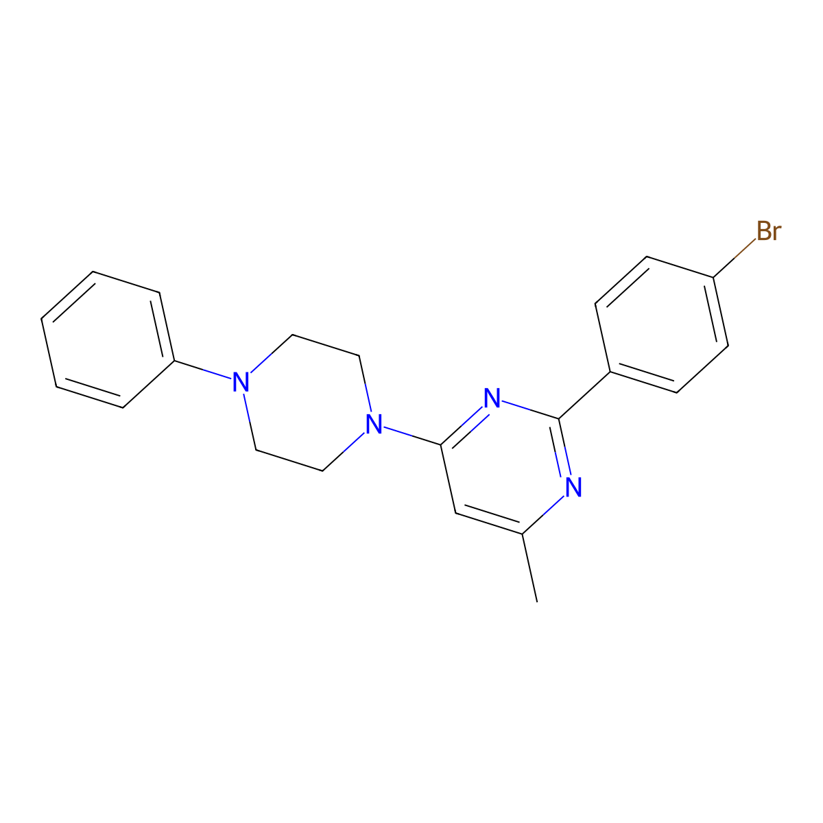 2-(4-Bromophenyl)-4-methyl-6-(4-phenylpiperazin-1-yl)pyrimidine molecular structure, CAS 5339-51-5