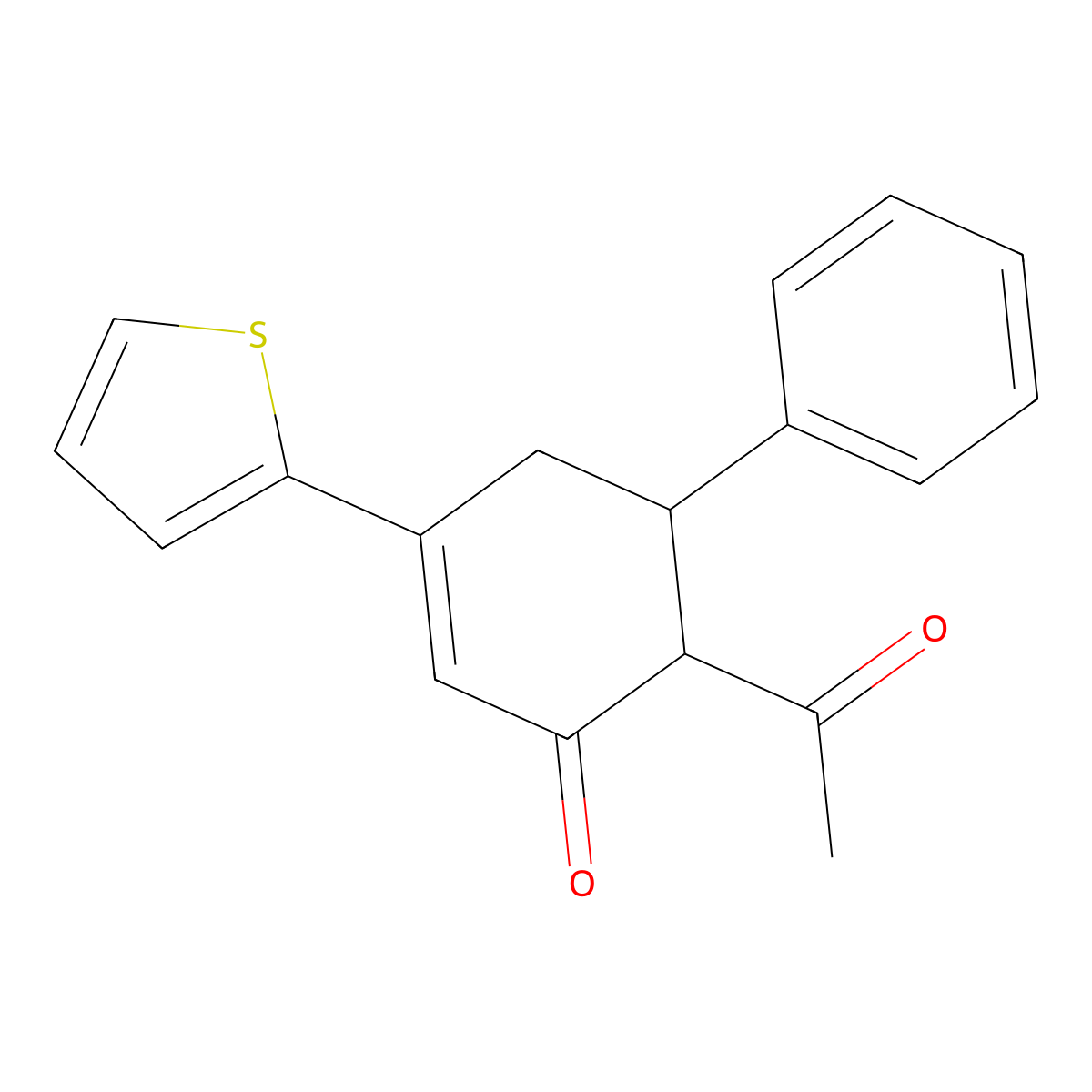 2-Acetyl-5-(thiophen-2-yl)-1,6-dihydro[1,1'-biphenyl]-3(2H)-one molecular structure, CAS 5339-81-1