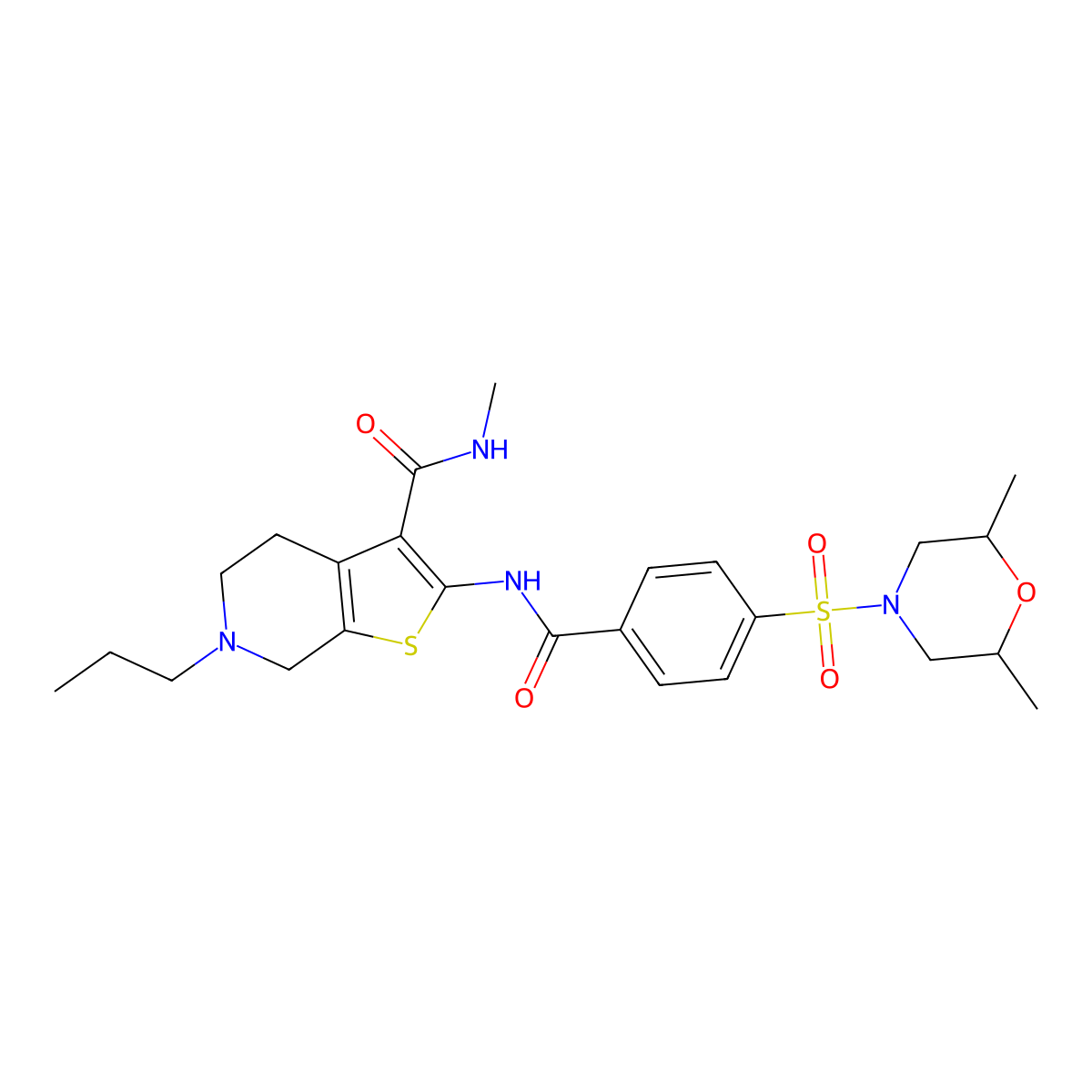 2-(4-((2,6-dimethylmorpholino)sulfonyl)benzamido)-N-methyl-6-propyl-4,5,6,7-tetrahydrothieno[2,3-c]pyridine-3-carboxamide molecular structure, CAS 533904-96-0