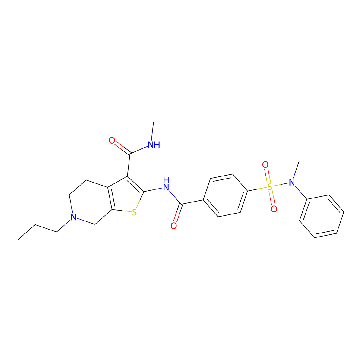 N-methyl-2-[[4-[methyl(phenyl)sulfamoyl]benzoyl]amino]-6-propyl-5,7-dihydro-4H-thieno[2,3-c]pyridine-3-carboxamide molecular structure, CAS 533906-11-5