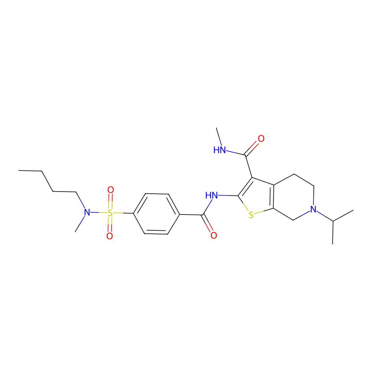 2-(4-(N-butyl-N-methylsulfamoyl)benzamido)-6-isopropyl-N-methyl-4,5,6,7-tetrahydrothieno[2,3-c]pyridine-3-carboxamide molecular structure, CAS 533908-46-2