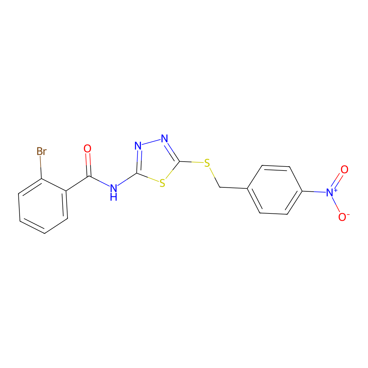 2-bromo-N-[5-[(4-nitrophenyl)methylsulfanyl]-1,3,4-thiadiazol-2-yl]benzamide molecular structure, CAS 533918-33-1