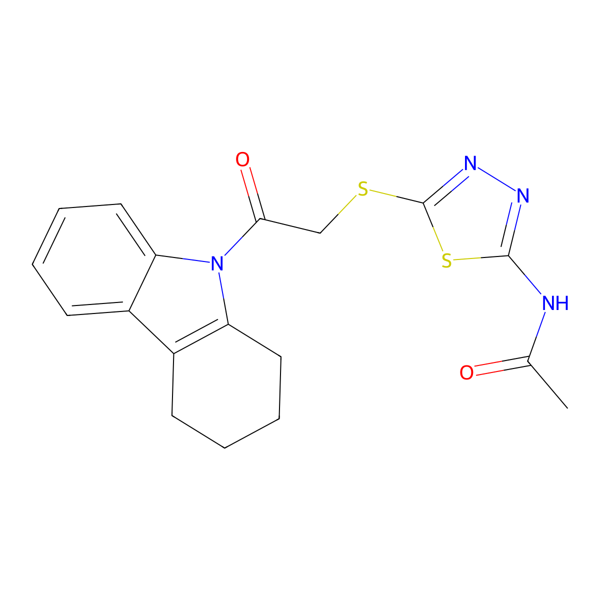 N-[5-[2-oxo-2-(1,2,3,4-tetrahydrocarbazol-9-yl)ethyl]sulfanyl-1,3,4-thiadiazol-2-yl]acetamide molecular structure, CAS 533918-36-4