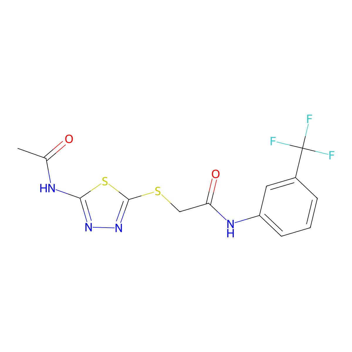 2-((5-acetamido-1,3,4-thiadiazol-2-yl)thio)-N-(3-(trifluoromethyl)phenyl)acetamide molecular structure, CAS 533919-06-1