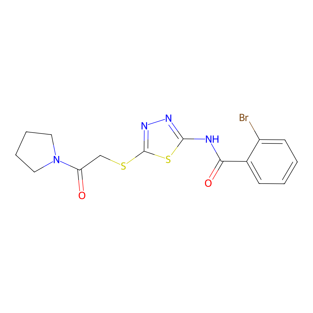 2-bromo-N-[5-(2-oxo-2-pyrrolidin-1-ylethyl)sulfanyl-1,3,4-thiadiazol-2-yl]benzamide molecular structure, CAS 533920-01-3