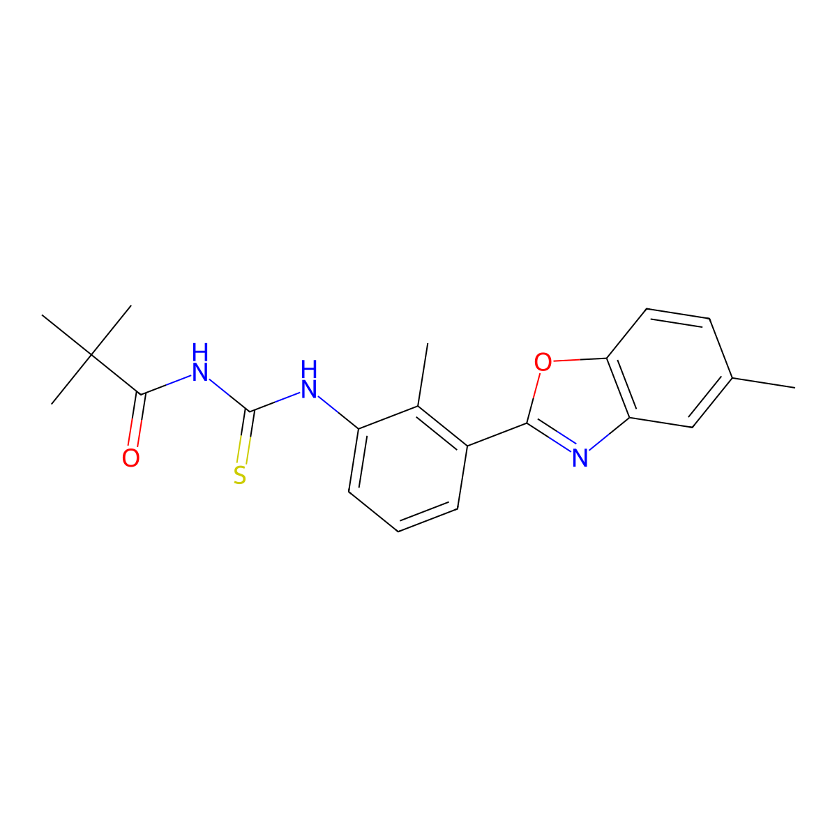 2,2-dimethyl-N-[[2-methyl-3-(5-methyl-1,3-benzoxazol-2-yl)phenyl]carbamothioyl]propanamide molecular structure, CAS 533920-27-3