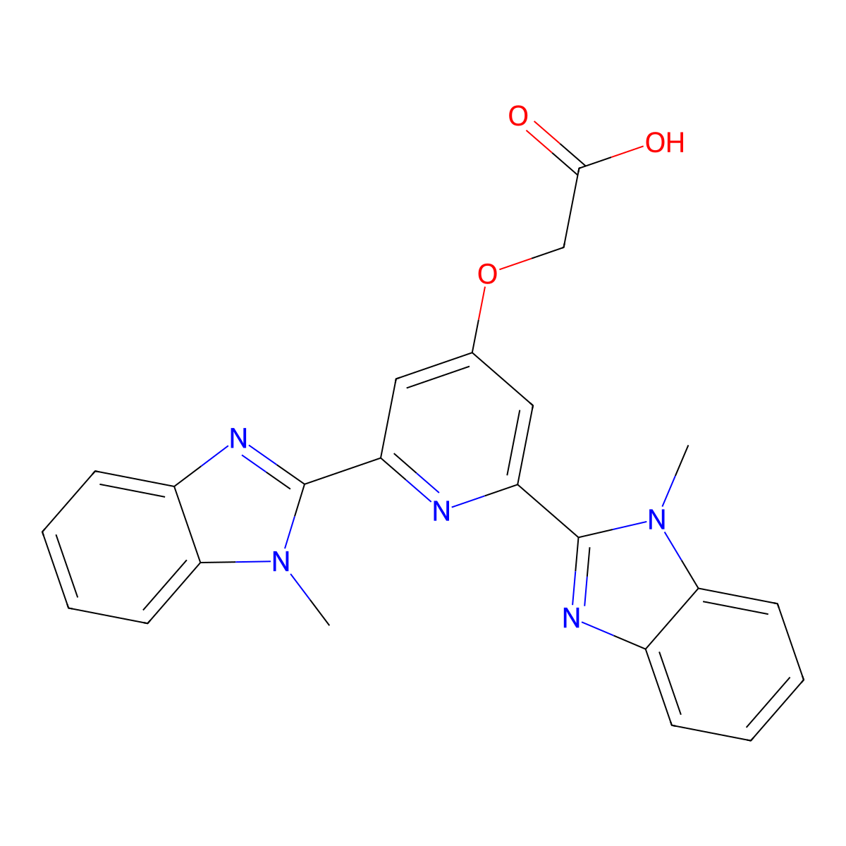 2-((2,6-Bis(1-methyl-1H-benzo[d]imidazol-2-yl)pyridin-4-yl)oxy)acetic acid molecular structure, CAS 533928-75-5