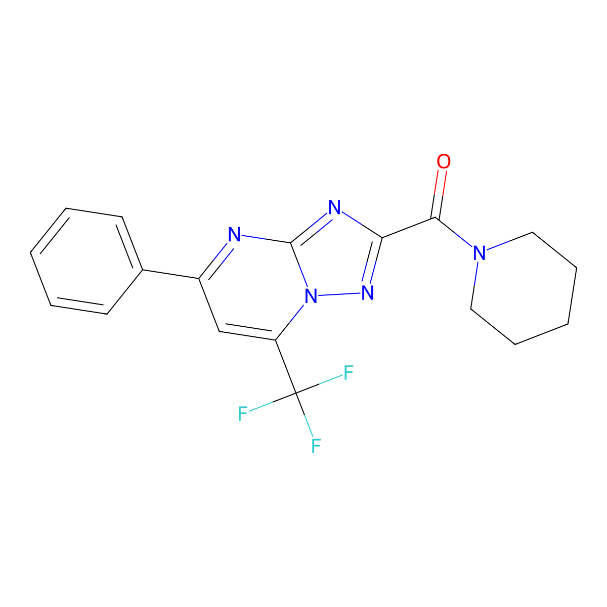 [5-Phenyl-7-(trifluoromethyl)-[1,2,4]triazolo[1,5-a]pyrimidin-2-yl]-(1-piperidinyl)methanone molecular structure, CAS 5340-93-2