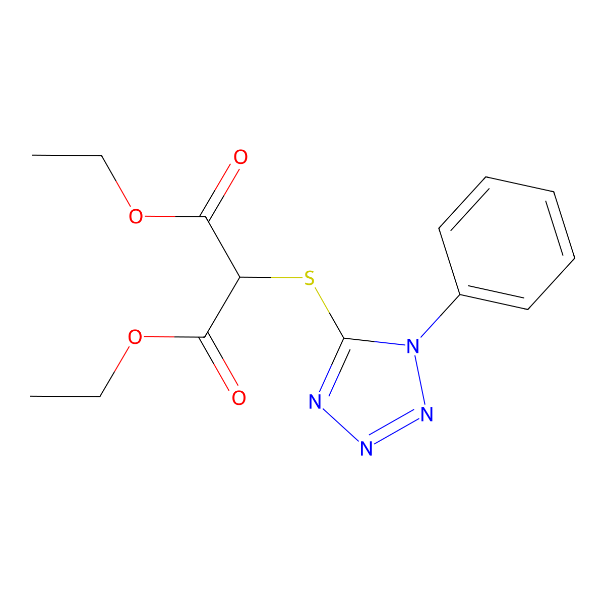 Diethyl 2-(1-phenyl-1,2,3,4-tetraazol-5-ylthio)propane-1,3-dioate molecular structure, CAS 53410-21-2