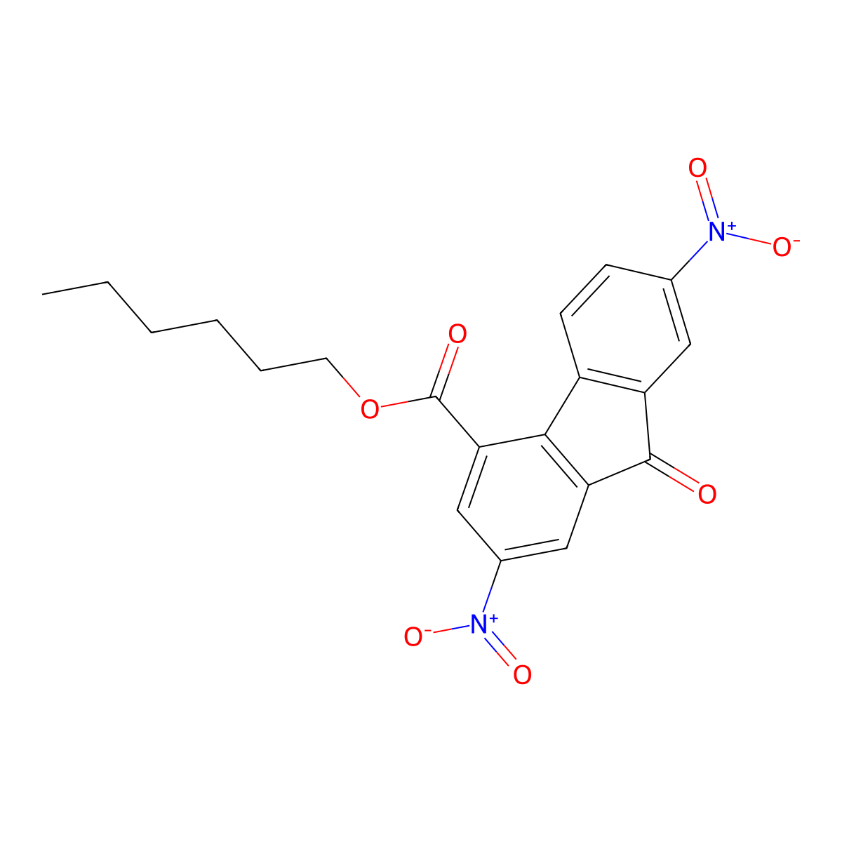 Hexyl 2,7-dinitro-9-oxofluorene-4-carboxylate molecular structure, CAS 53410-49-4