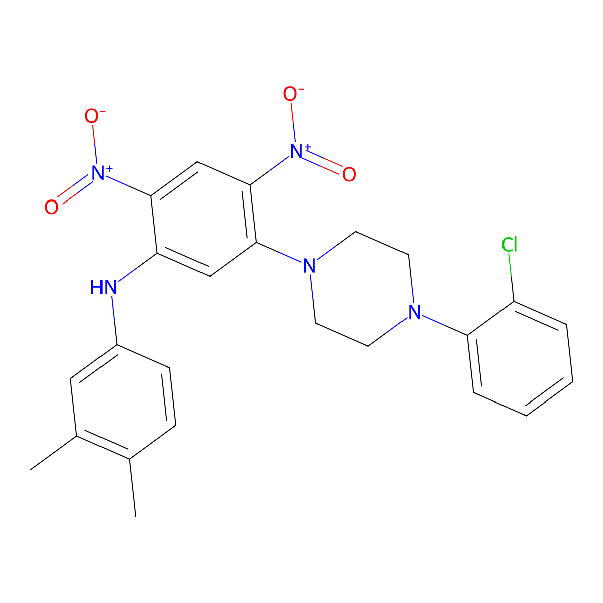 5-[4-(2-chlorophenyl)piperazin-1-yl]-N-(3,4-dimethylphenyl)-2,4-dinitroaniline molecular structure, CAS 5342-44-9