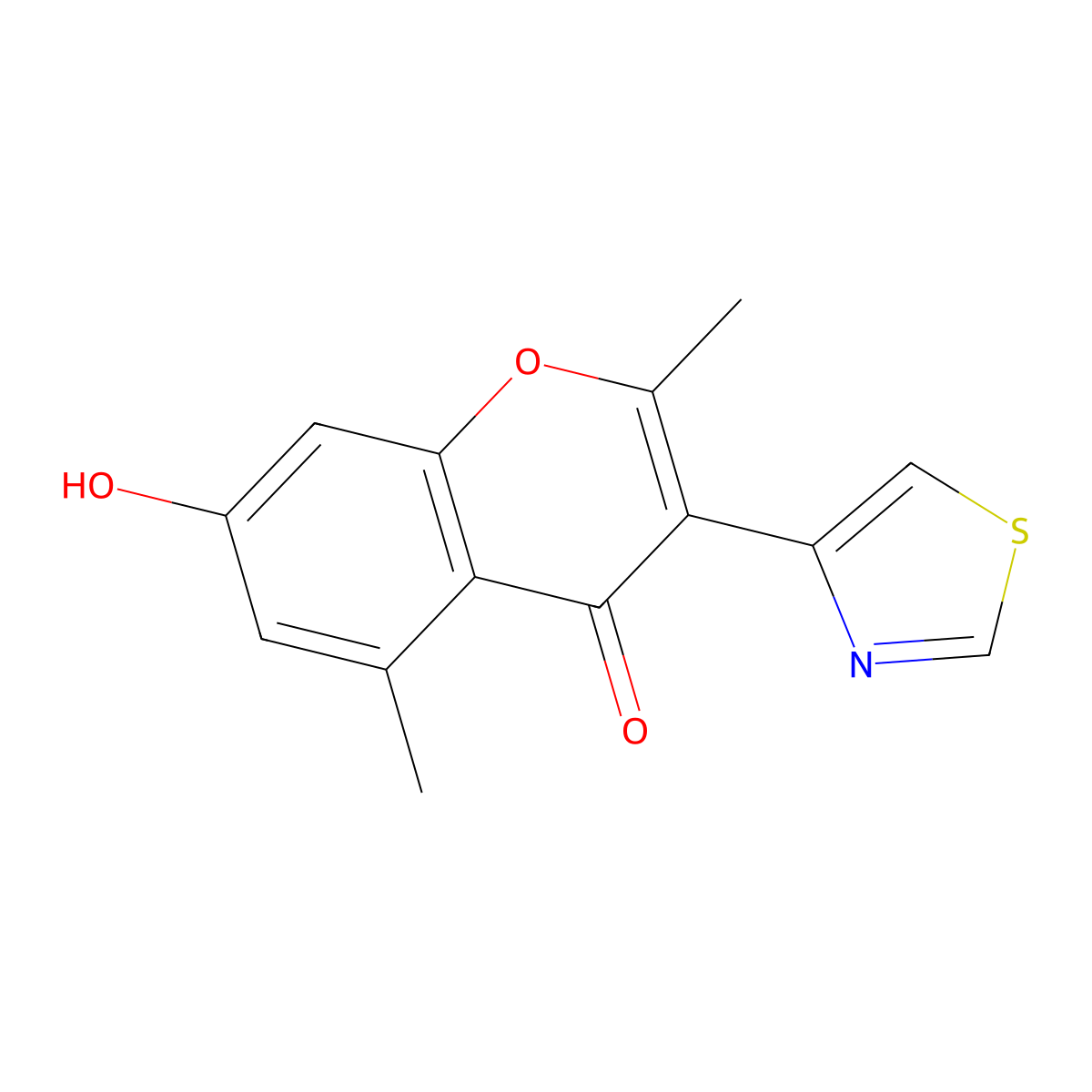 4H-1-Benzopyran-4-one, 7-hydroxy-2,5-dimethyl-3-(4-thiazolyl)- molecular structure, CAS 53452-87-2