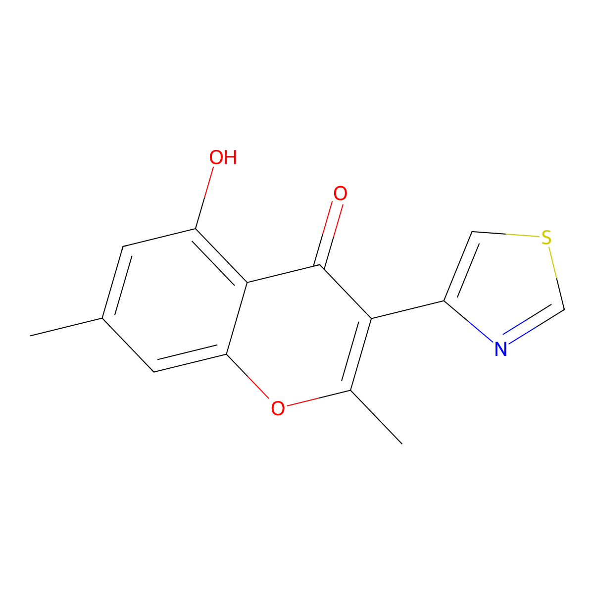 4H-1-Benzopyran-4-one, 5-hydroxy-2,7-dimethyl-3-(4-thiazolyl)- molecular structure, CAS 53452-92-9
