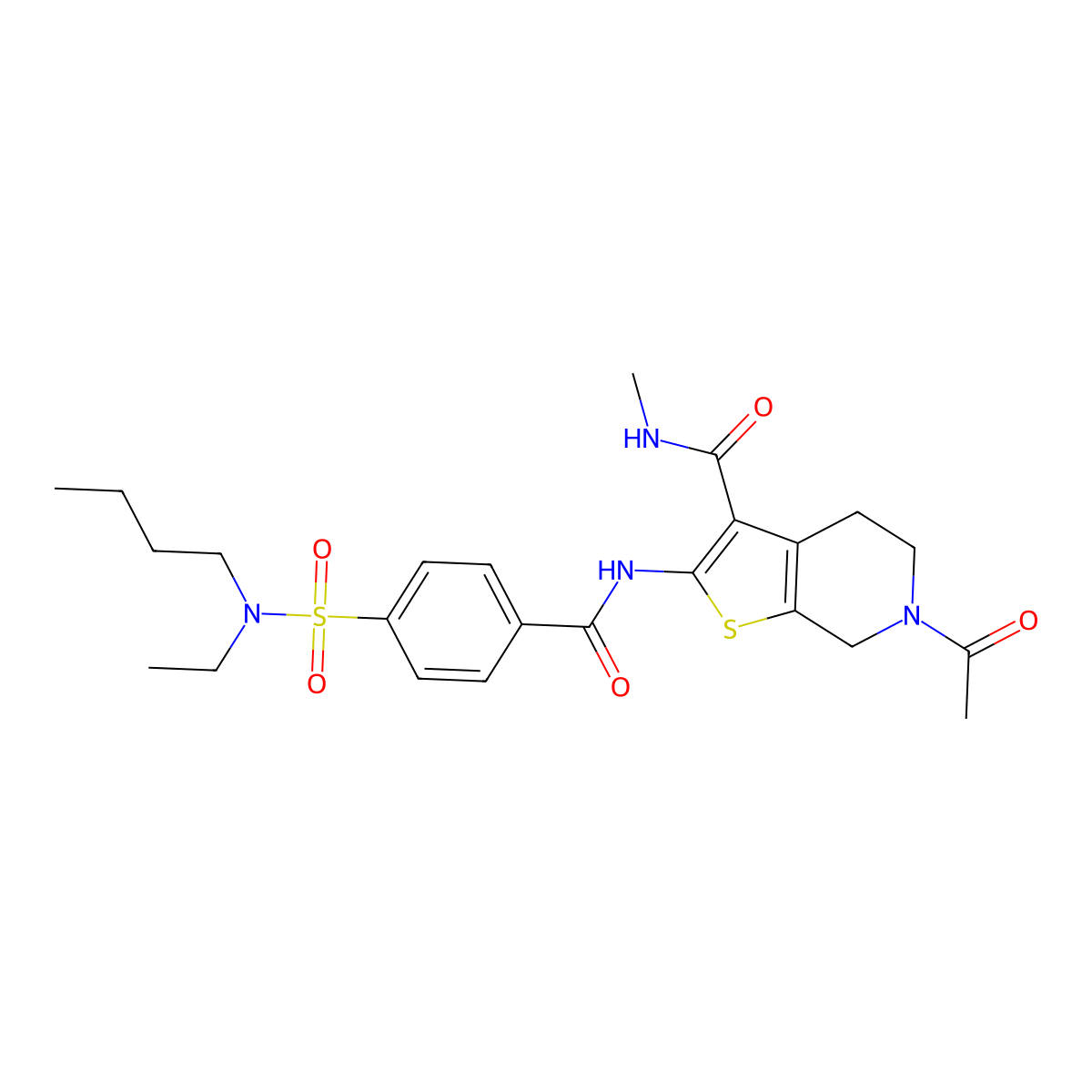 6-acetyl-2-[[4-[butyl(ethyl)sulfamoyl]benzoyl]amino]-N-methyl-5,7-dihydro-4H-thieno[2,3-c]pyridine-3-carboxamide molecular structure, CAS 534554-64-8