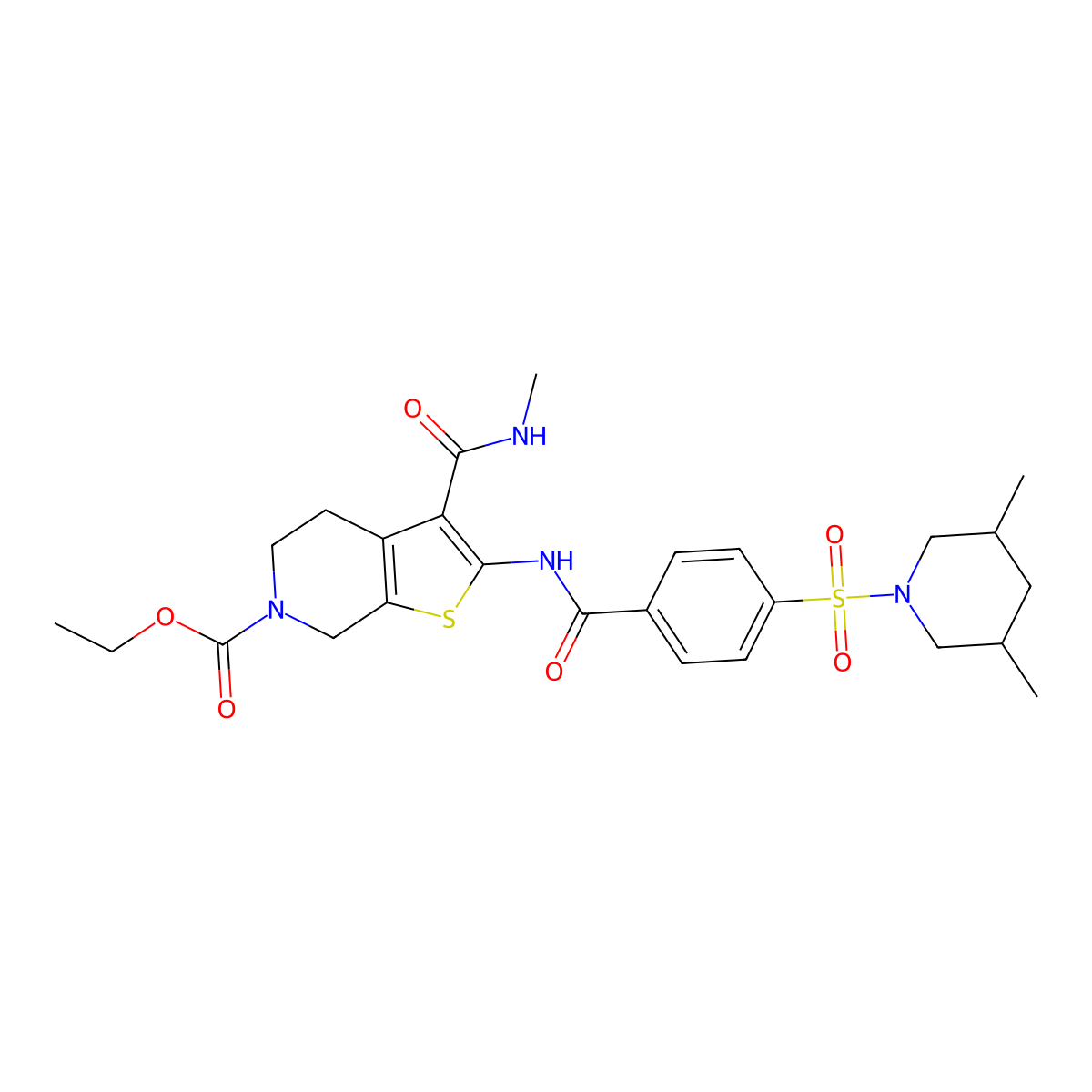 ethyl 2-(4-((3,5-dimethylpiperidin-1-yl)sulfonyl)benzamido)-3-(methylcarbamoyl)-4,5-dihydrothieno[2,3-c]pyridine-6(7H)-carboxylate molecular structure, CAS 534555-47-0
