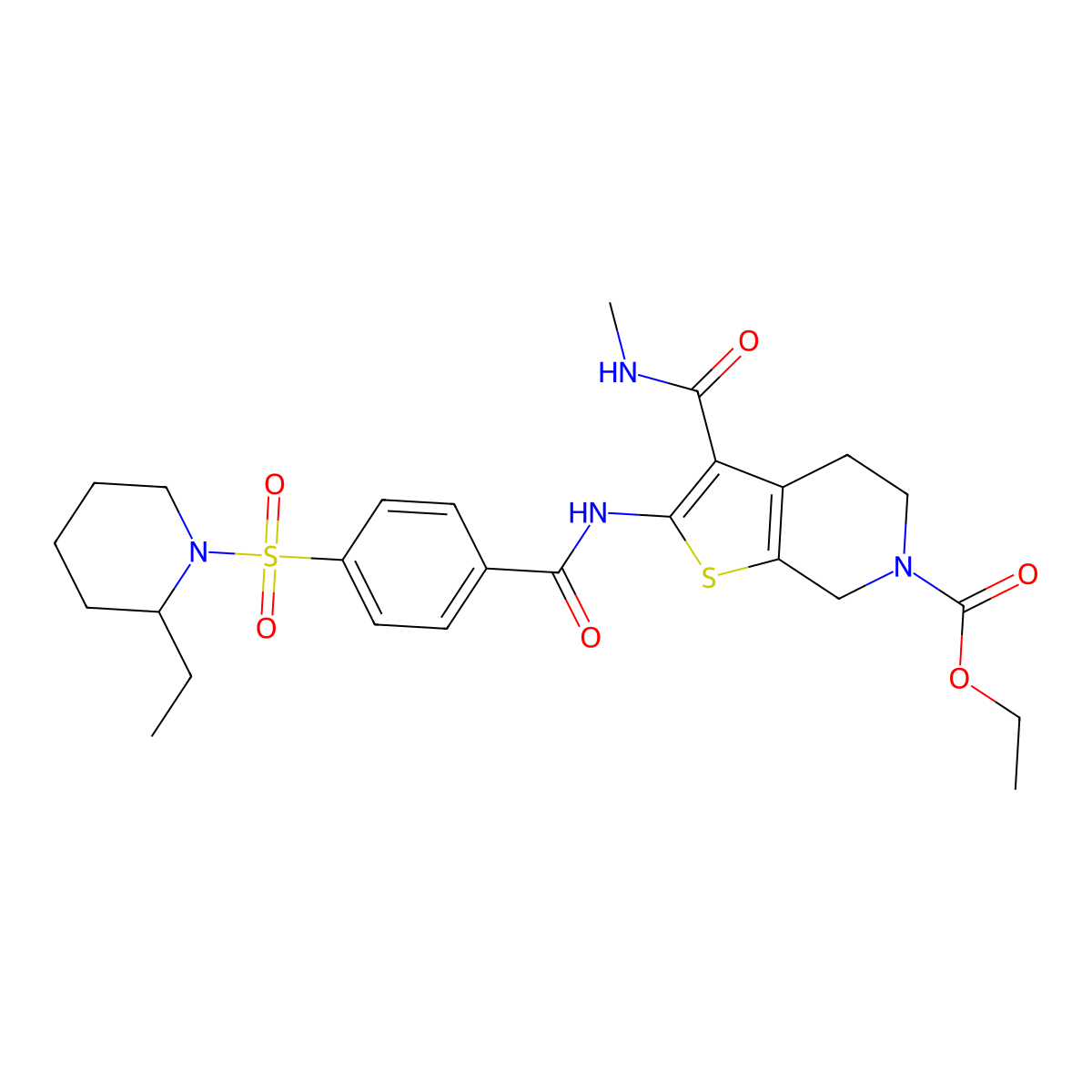 ethyl 2-(4-((2-ethylpiperidin-1-yl)sulfonyl)benzamido)-3-(methylcarbamoyl)-4,5-dihydrothieno[2,3-c]pyridine-6(7H)-carboxylate molecular structure, CAS 534555-81-2