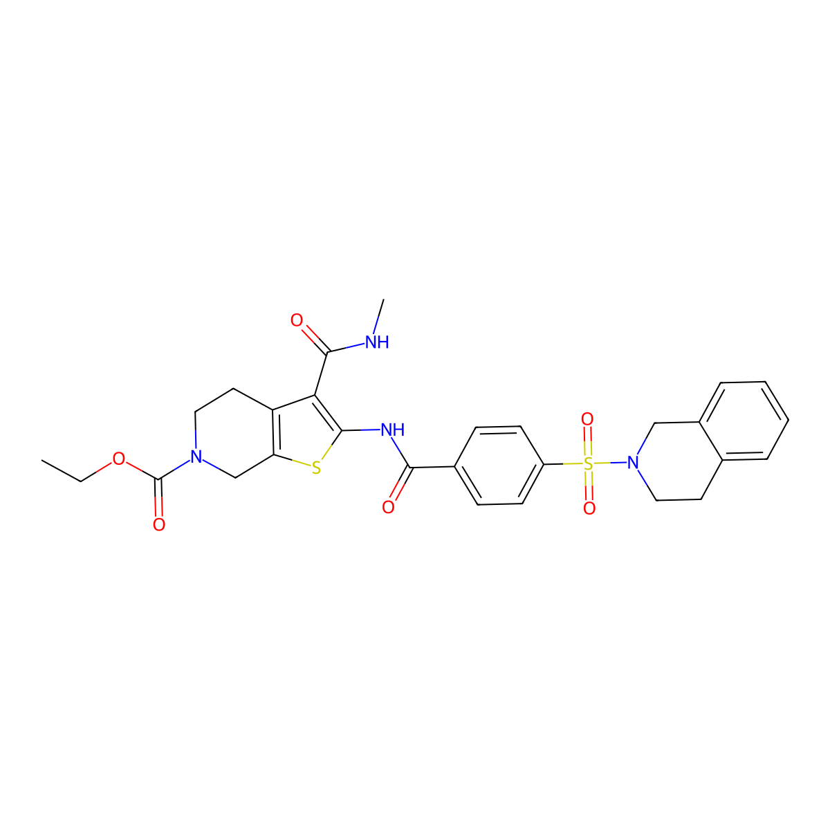 ethyl 2-(4-((3,4-dihydroisoquinolin-2(1H)-yl)sulfonyl)benzamido)-3-(methylcarbamoyl)-4,5-dihydrothieno[2,3-c]pyridine-6(7H)-carboxylate molecular structure, CAS 534555-95-8
