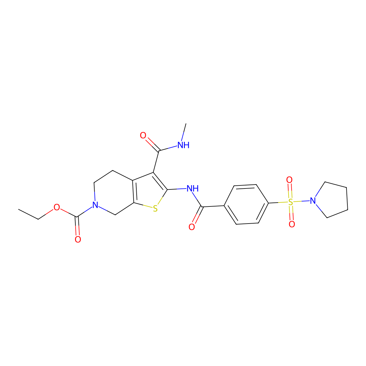 ethyl 3-(methylcarbamoyl)-2-(4-(pyrrolidin-1-ylsulfonyl)benzamido)-4,5-dihydrothieno[2,3-c]pyridine-6(7H)-carboxylate molecular structure, CAS 534556-02-0