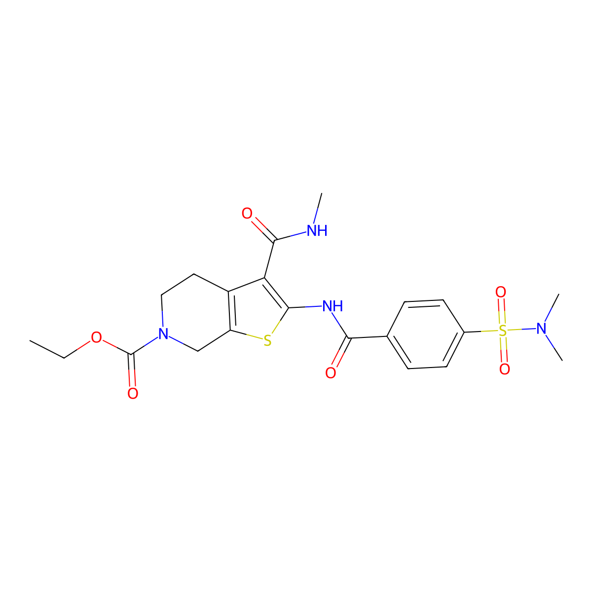ethyl 2-(4-(N,N-dimethylsulfamoyl)benzamido)-3-(methylcarbamoyl)-4,5-dihydrothieno[2,3-c]pyridine-6(7H)-carboxylate molecular structure, CAS 534558-67-3
