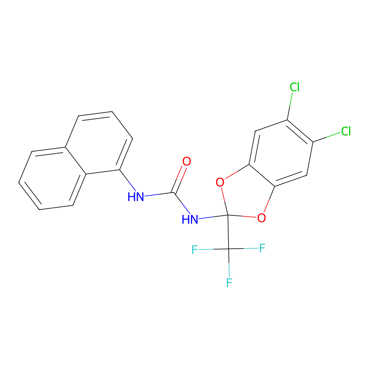 1-[5,6-Dichloro-2-(trifluoromethyl)-1,3-benzodioxol-2-yl]-3-naphthalen-1-ylurea molecular structure, CAS 534563-85-4
