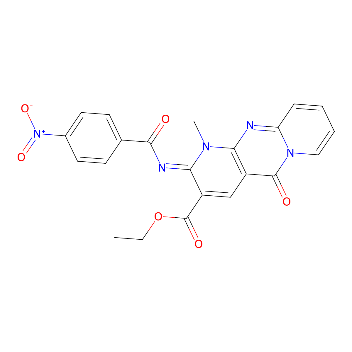 (Z)-ethyl 1-methyl-2-((4-nitrobenzoyl)imino)-5-oxo-2,5-dihydro-1H-dipyrido[1,2-a:2',3'-d]pyrimidine-3-carboxylate molecular structure, CAS 534565-43-0
