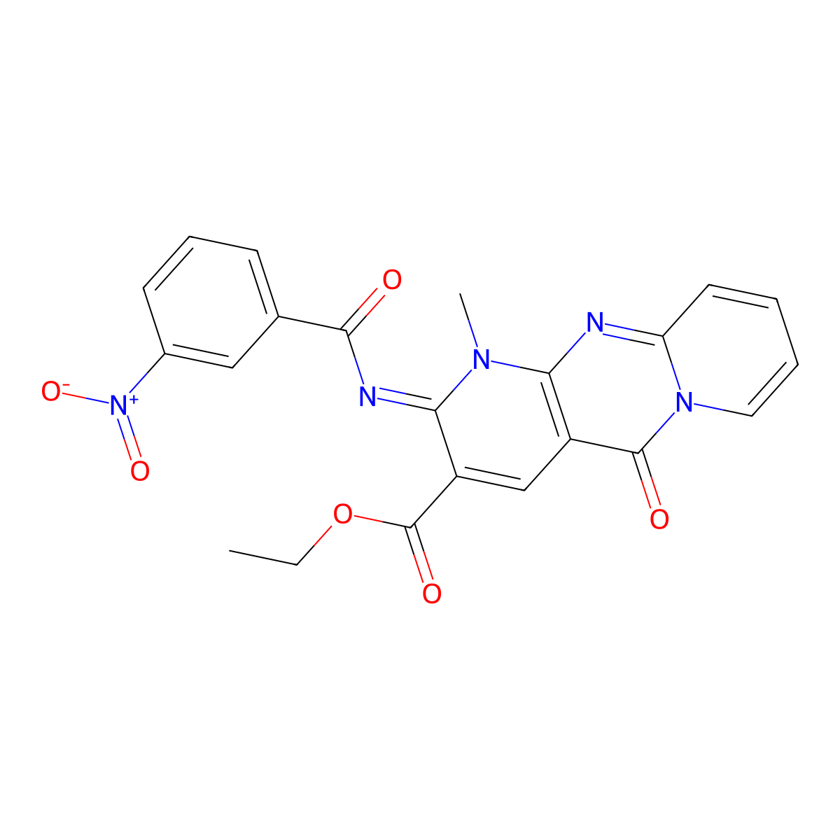 (Z)-ethyl 1-methyl-2-((3-nitrobenzoyl)imino)-5-oxo-2,5-dihydro-1H-dipyrido[1,2-a:2',3'-d]pyrimidine-3-carboxylate molecular structure, CAS 534565-44-1