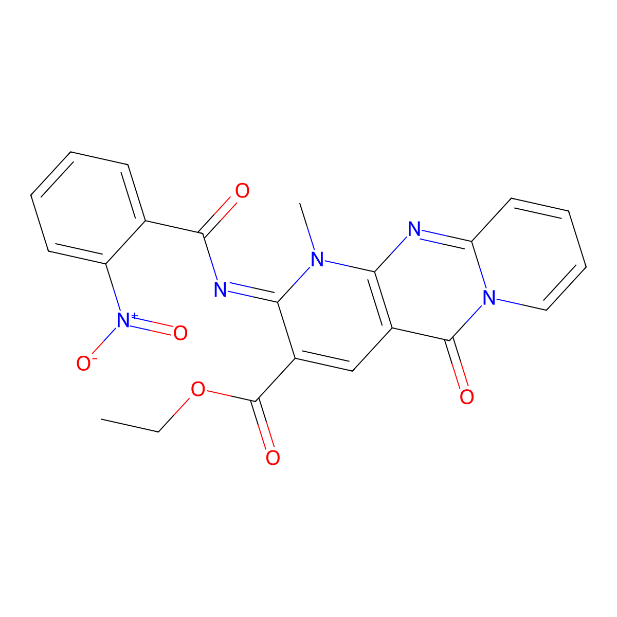 (Z)-ethyl 1-methyl-2-((2-nitrobenzoyl)imino)-5-oxo-2,5-dihydro-1H-dipyrido[1,2-a:2',3'-d]pyrimidine-3-carboxylate molecular structure, CAS 534565-45-2