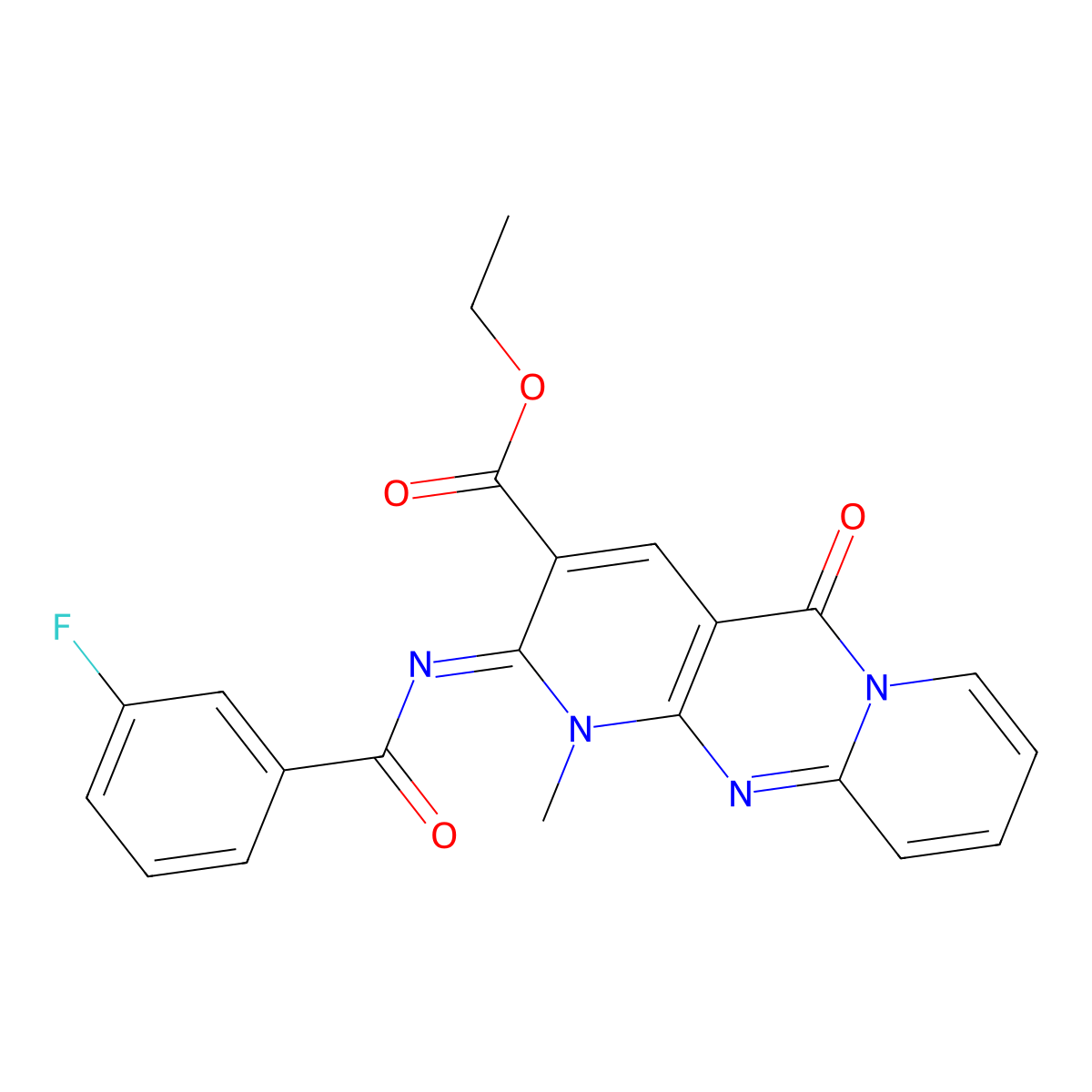 (Z)-ethyl 2-((3-fluorobenzoyl)imino)-1-methyl-5-oxo-2,5-dihydro-1H-dipyrido[1,2-a:2',3'-d]pyrimidine-3-carboxylate molecular structure, CAS 534565-47-4