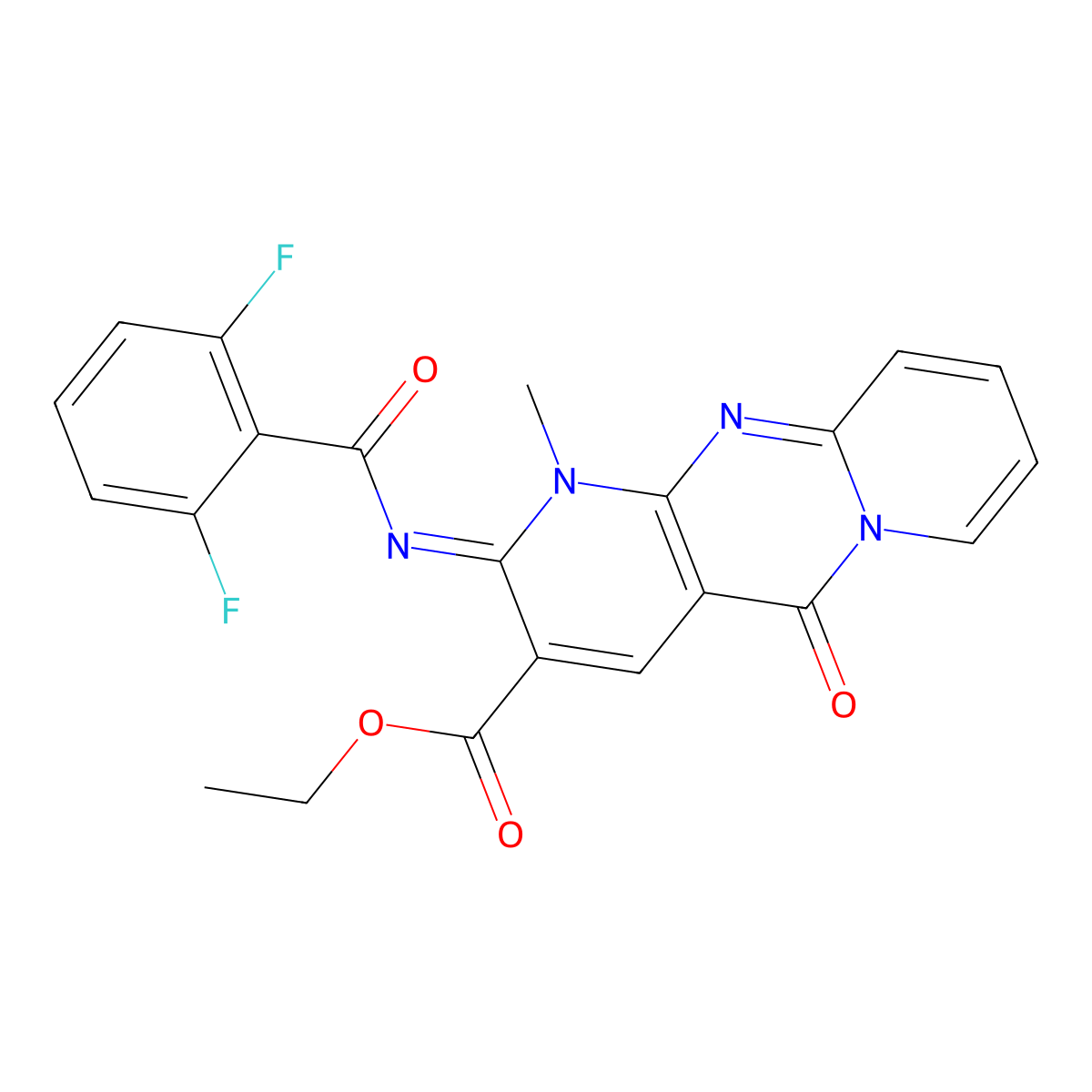 (Z)-ethyl 2-((2,6-difluorobenzoyl)imino)-1-methyl-5-oxo-2,5-dihydro-1H-dipyrido[1,2-a:2',3'-d]pyrimidine-3-carboxylate molecular structure, CAS 534565-73-6