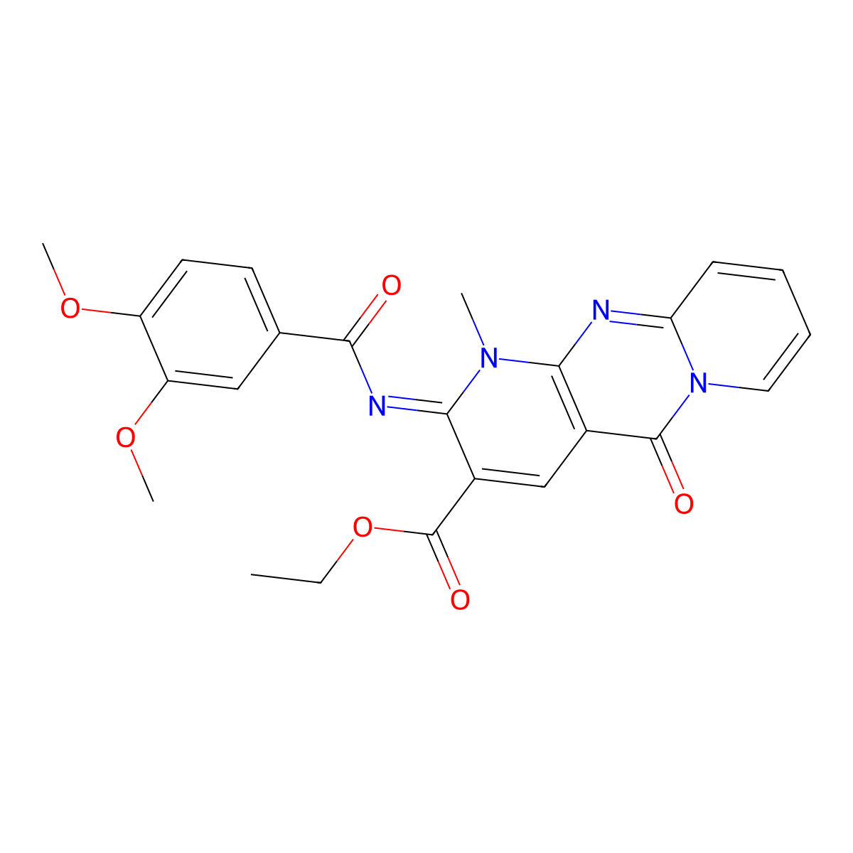 (Z)-ethyl 2-((3,4-dimethoxybenzoyl)imino)-1-methyl-5-oxo-2,5-dihydro-1H-dipyrido[1,2-a:2',3'-d]pyrimidine-3-carboxylate molecular structure, CAS 534565-79-2