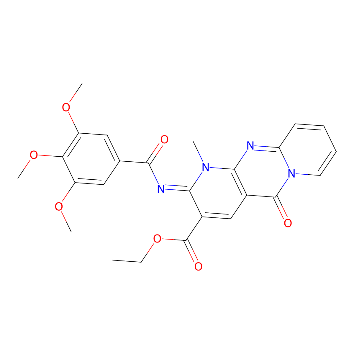 (Z)-ethyl 1-methyl-5-oxo-2-((3,4,5-trimethoxybenzoyl)imino)-2,5-dihydro-1H-dipyrido[1,2-a:2',3'-d]pyrimidine-3-carboxylate molecular structure, CAS 534565-80-5