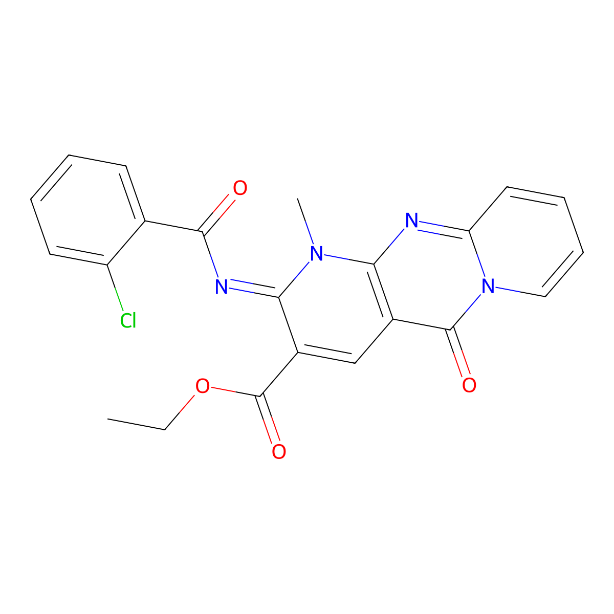 (Z)-ethyl 2-((2-chlorobenzoyl)imino)-1-methyl-5-oxo-2,5-dihydro-1H-dipyrido[1,2-a:2',3'-d]pyrimidine-3-carboxylate molecular structure, CAS 534565-92-9