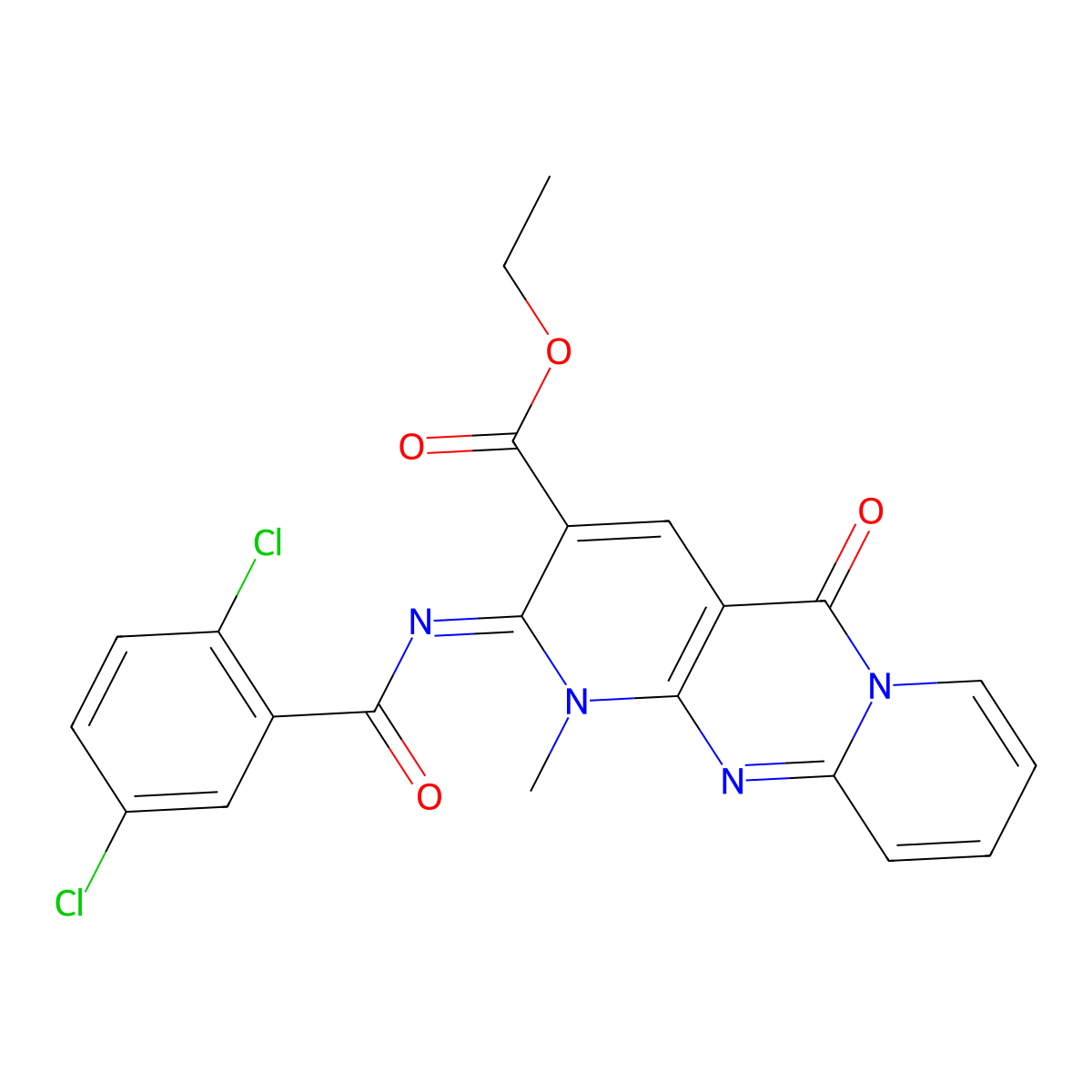 (Z)-ethyl 2-((2,5-dichlorobenzoyl)imino)-1-methyl-5-oxo-2,5-dihydro-1H-dipyrido[1,2-a:2',3'-d]pyrimidine-3-carboxylate molecular structure, CAS 534565-95-2