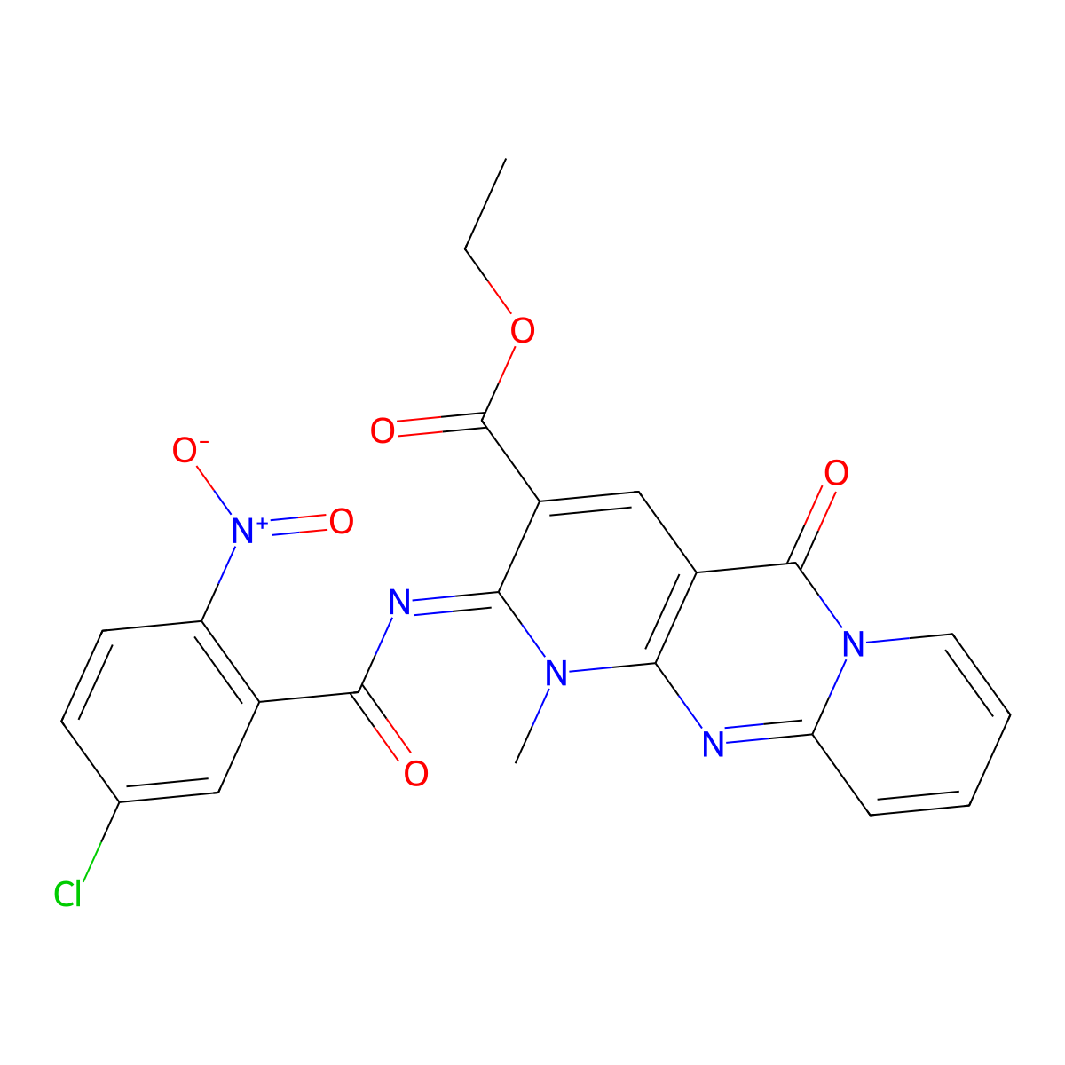 (Z)-ethyl 2-((5-chloro-2-nitrobenzoyl)imino)-1-methyl-5-oxo-2,5-dihydro-1H-dipyrido[1,2-a:2',3'-d]pyrimidine-3-carboxylate molecular structure, CAS 534565-99-6