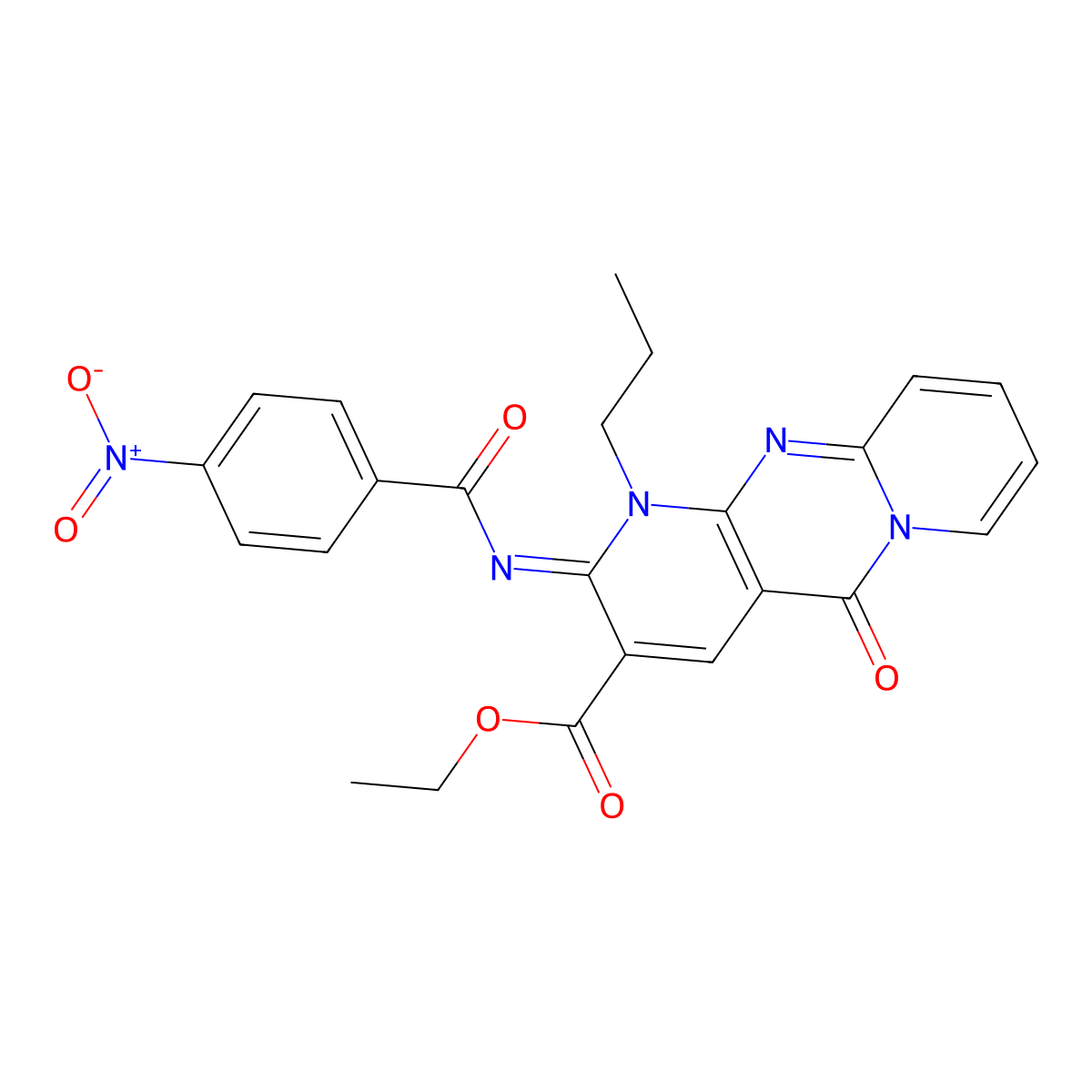 (Z)-ethyl 2-((4-nitrobenzoyl)imino)-5-oxo-1-propyl-2,5-dihydro-1H-dipyrido[1,2-a:2',3'-d]pyrimidine-3-carboxylate molecular structure, CAS 534566-17-1
