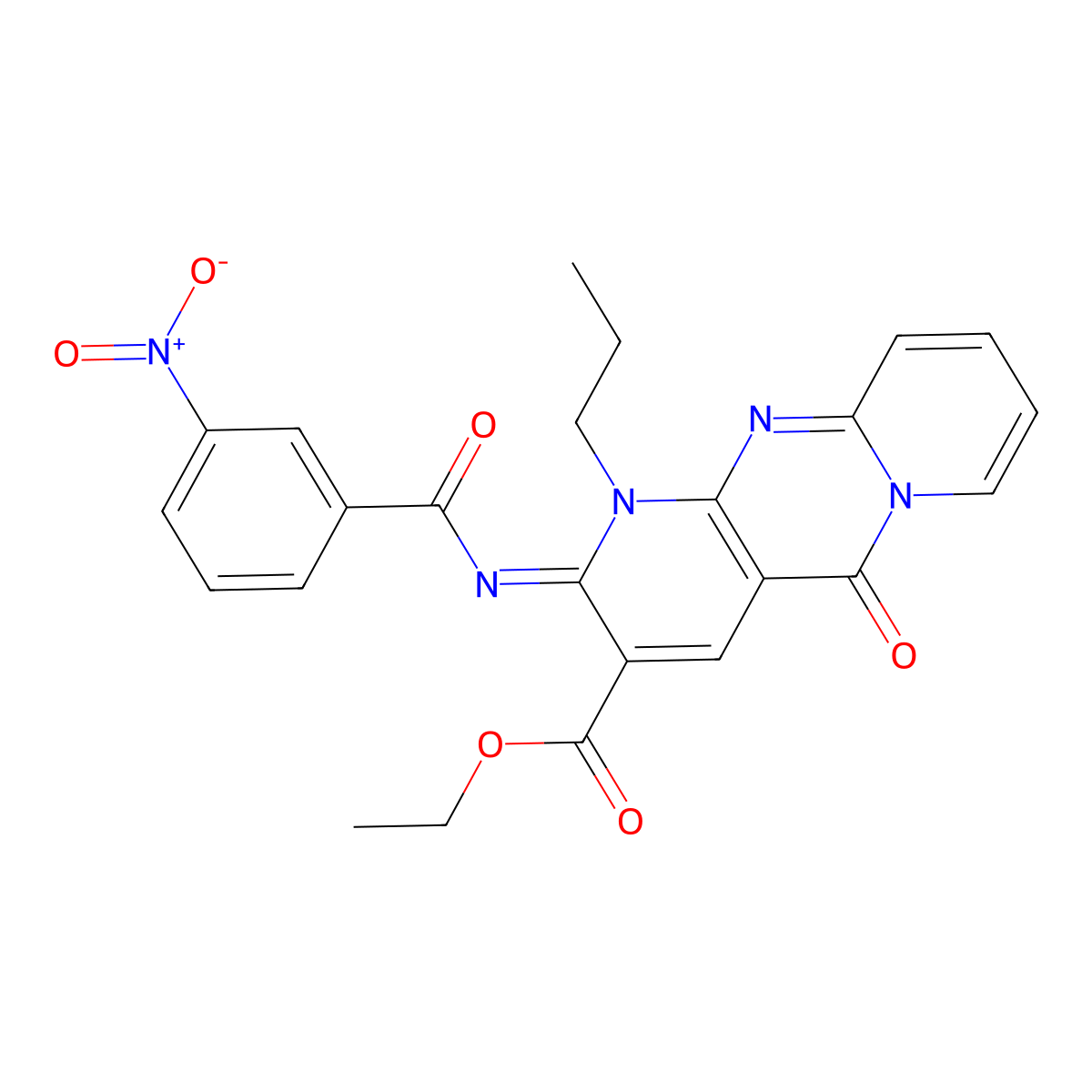 (Z)-ethyl 2-((3-nitrobenzoyl)imino)-5-oxo-1-propyl-2,5-dihydro-1H-dipyrido[1,2-a:2',3'-d]pyrimidine-3-carboxylate molecular structure, CAS 534566-18-2
