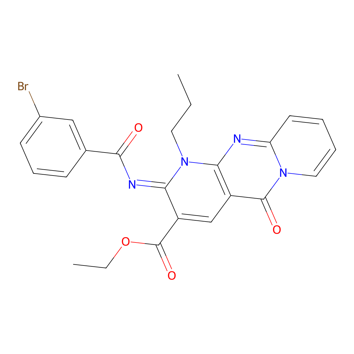 ethyl (6Z)-6-[(3-bromobenzoyl)imino]-2-oxo-7-propyl-1,7,9-triazatricyclo[8.4.0.0^{3,8}]tetradeca-3(8),4,9,11,13-pentaene-5-carboxylate molecular structure, CAS 534566-22-8