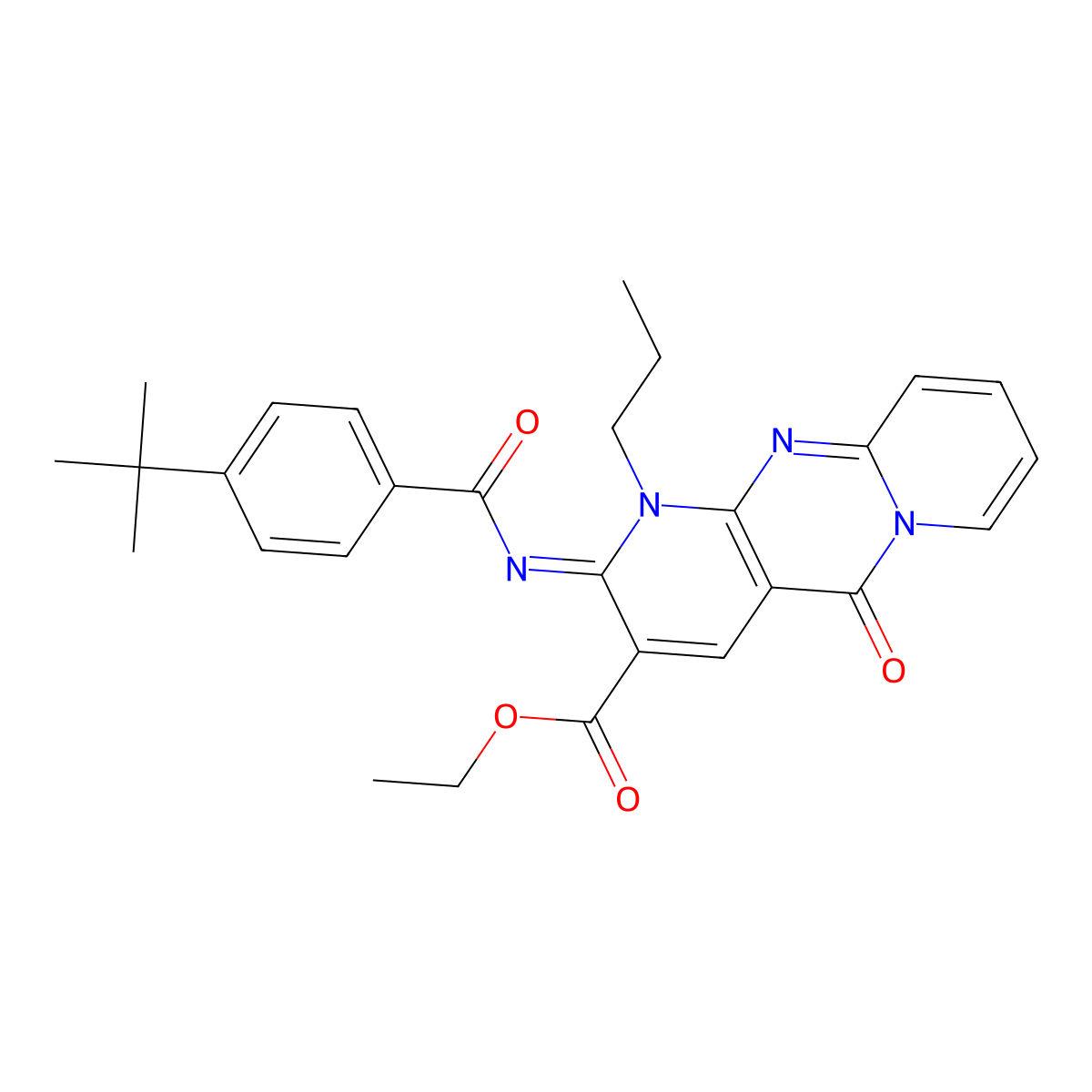 (Z)-ethyl 2-((4-(tert-butyl)benzoyl)imino)-5-oxo-1-propyl-2,5-dihydro-1H-dipyrido[1,2-a:2',3'-d]pyrimidine-3-carboxylate molecular structure, CAS 534566-27-3